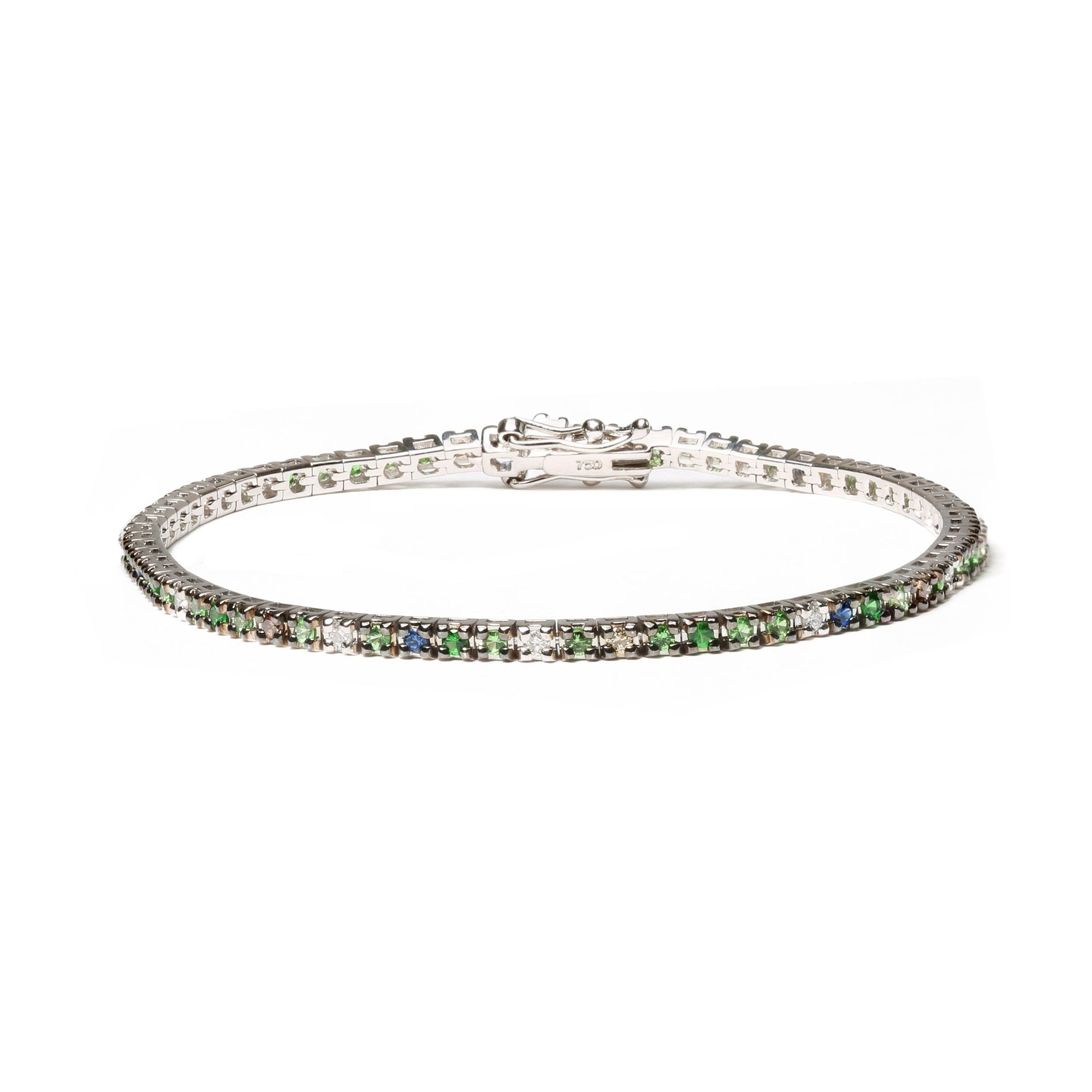 18K White Gold 3/8 Cttw Diamond with Blue Sapphire and Green Tsavorite Gemstone Multi-Colored Tennis Bracelet (Brown and G-H Color, SI1-SI2 Clarity) - Size 7" - LinkagejewelrydesignLinkagejewelrydesign