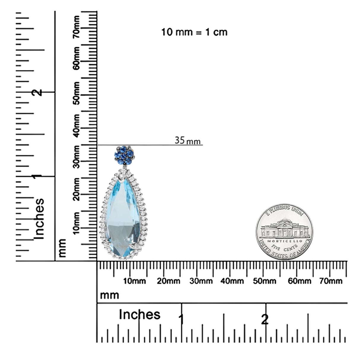 18K White Gold 3/8 Cttw Pave Set Diamond and Sky Blue Topaz and Blue Sapphire Gemstone Floral Teardrop Halo 18&quot; Pendant Necklace (G-H Color, SI2-I1 Clarity) - LinkagejewelrydesignLinkagejewelrydesign
