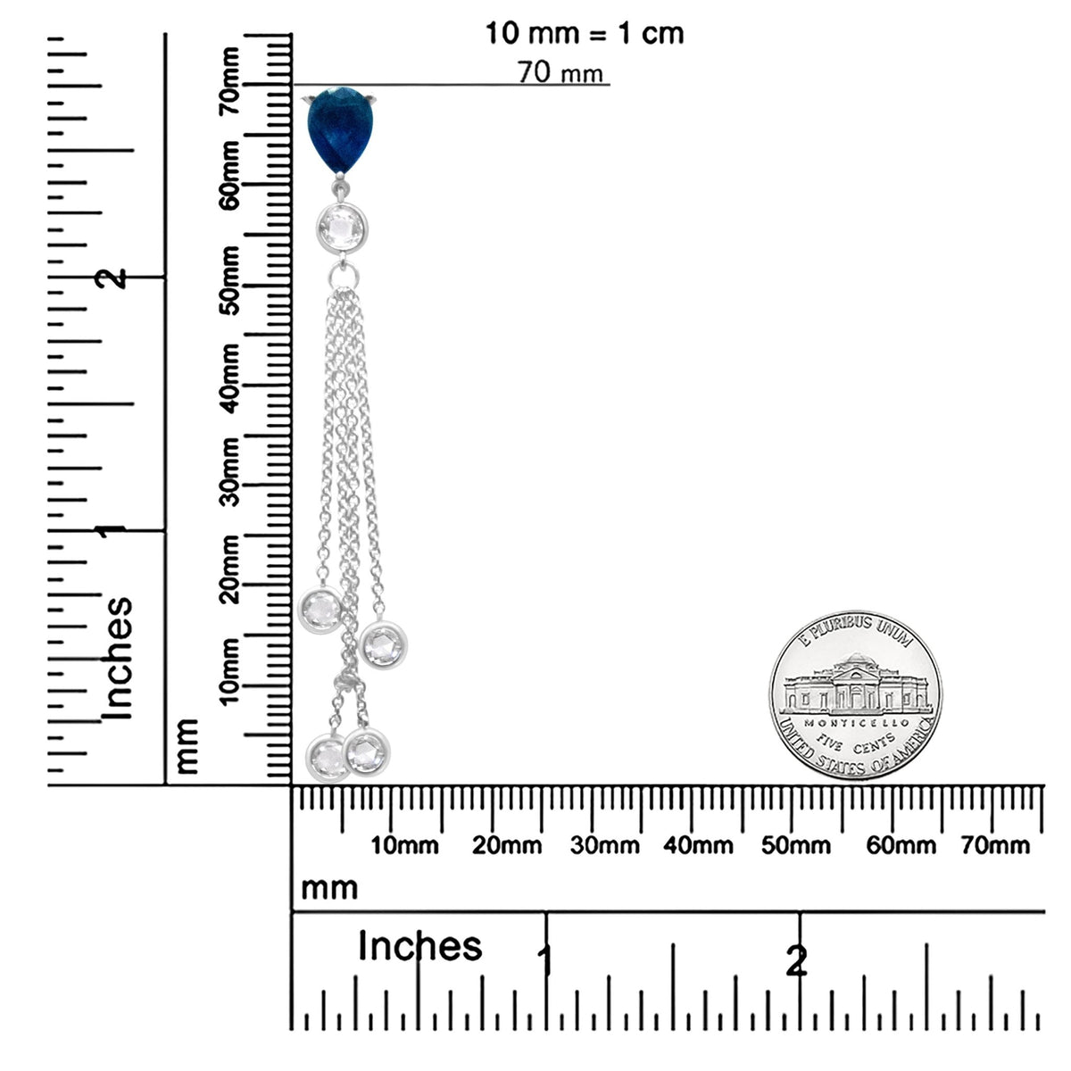 18K White Gold 3/8 Cttw Round Diamond and 8x6mm Blue Sapphire Waterfall Dangle 18&quot; Y Necklace (F-G Color, VS2-SI1 Clarity) - LinkagejewelrydesignLinkagejewelrydesign