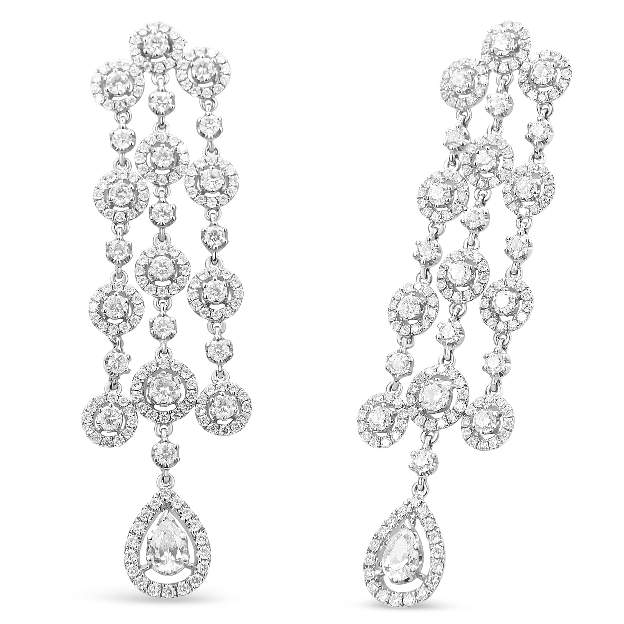 18K White Gold 4 3/4 Cttw Diamond Double Teardrop Waterfall Dangle Earrings (H-I Color, VS1-VS2 Clarity) - LinkagejewelrydesignLinkagejewelrydesign