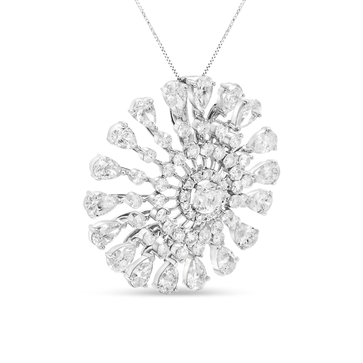 18K White Gold 5 1/4 Cttw Round and Pear-Cut Diamond Sun Shaped 18&quot; Pendant Necklace (F-G Color, VS1-VS2 Clarity) - LinkagejewelrydesignLinkagejewelrydesign