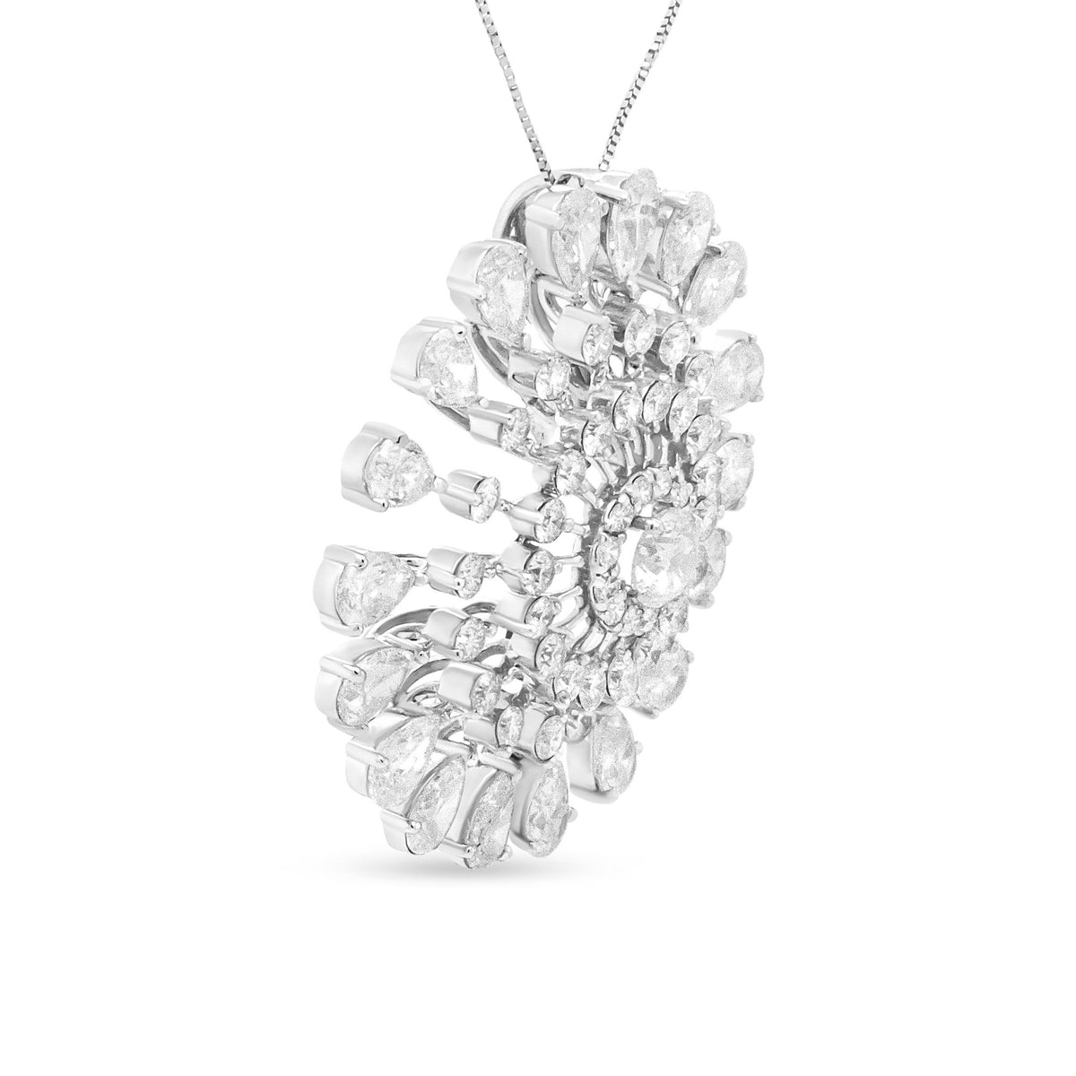 18K White Gold 5 1/4 Cttw Round and Pear-Cut Diamond Sun Shaped 18&quot; Pendant Necklace (F-G Color, VS1-VS2 Clarity) - LinkagejewelrydesignLinkagejewelrydesign