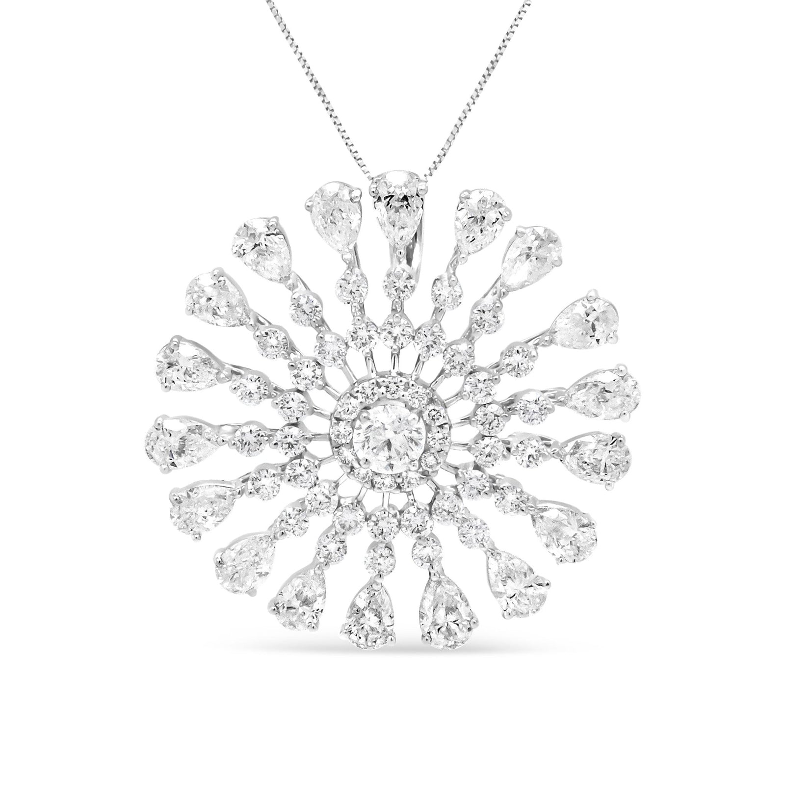 18K White Gold 5 1/4 Cttw Round and Pear-Cut Diamond Sun Shaped 18" Pendant Necklace (F-G Color, VS1-VS2 Clarity) - LinkagejewelrydesignLinkagejewelrydesign