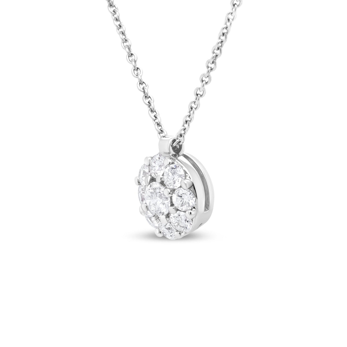 18K White Gold 5/8 Cttw Round Diamond Cluster Circle-Shape 18&quot;Pendant Necklace (F-G Color, SI1-SI2 Clarity) - LinkagejewelrydesignLinkagejewelrydesign