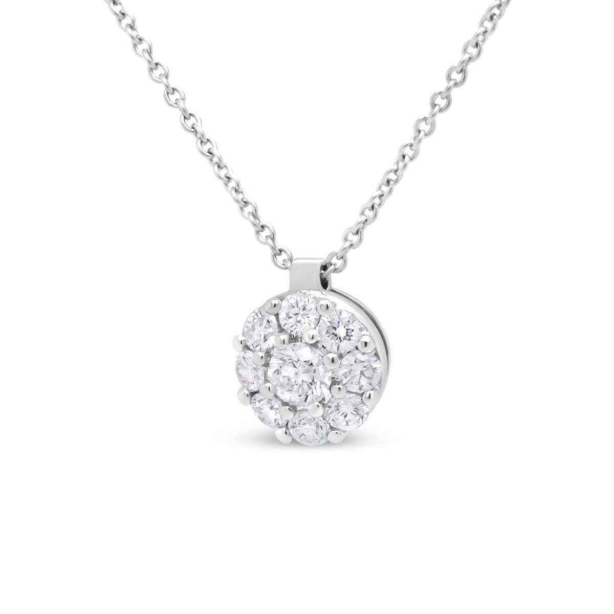 18K White Gold 5/8 Cttw Round Diamond Cluster Circle-Shape 18&quot;Pendant Necklace (F-G Color, SI1-SI2 Clarity) - LinkagejewelrydesignLinkagejewelrydesign