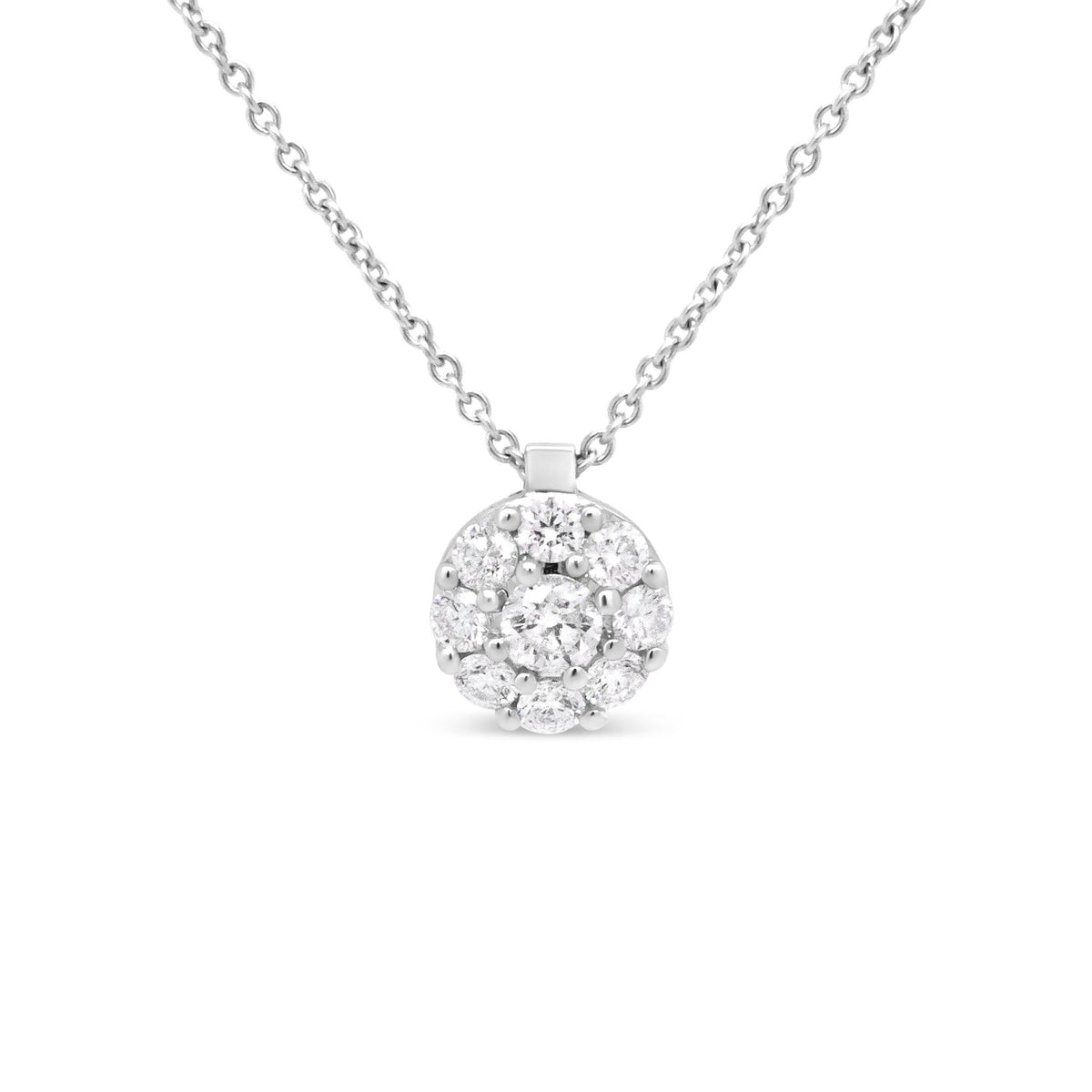 18K White Gold 5/8 Cttw Round Diamond Cluster Circle-Shape 18&quot;Pendant Necklace (F-G Color, SI1-SI2 Clarity) - LinkagejewelrydesignLinkagejewelrydesign