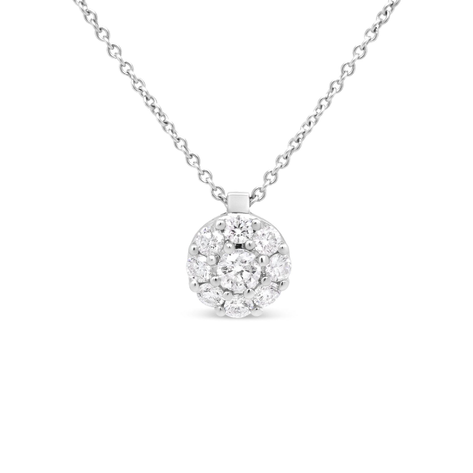 18K White Gold 5/8 Cttw Round Diamond Cluster Circle-Shape 18"Pendant Necklace (F-G Color, SI1-SI2 Clarity) - LinkagejewelrydesignLinkagejewelrydesign