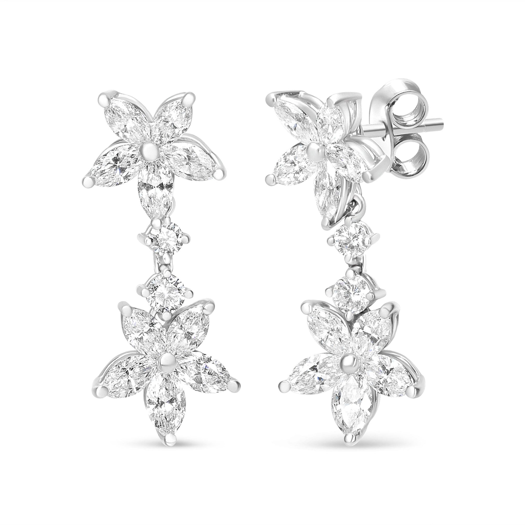 18k White Gold 6.0 Cttw Marquise Diamond Floral Dangle Drop Earrings (E-F Color, VS1-VS2 Clarity) - LinkagejewelrydesignLinkagejewelrydesign