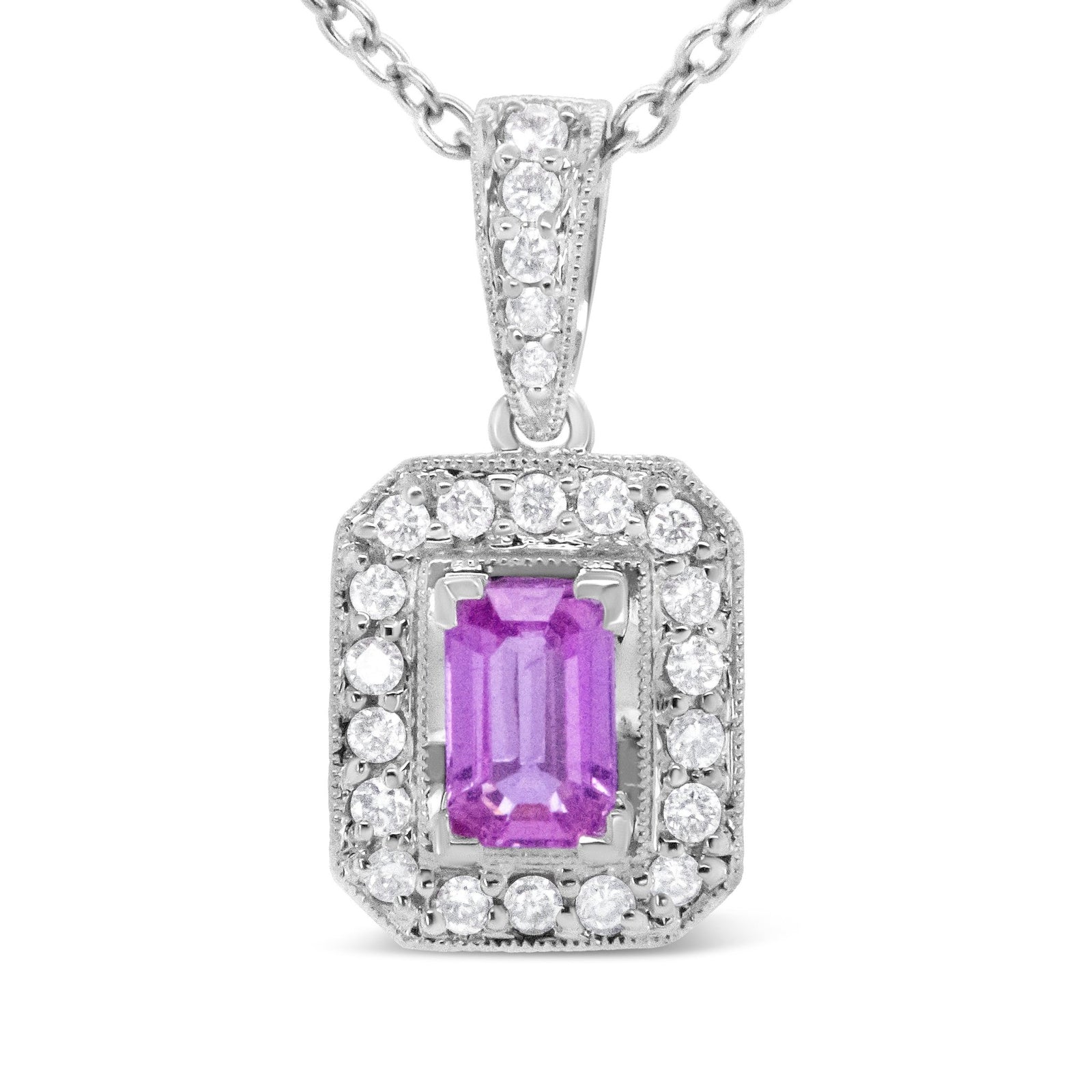 18K White Gold 6x4mm Pink Sapphire and 1/4 Cttw Pave-Set Round Diamond Pendant 18" Necklace - (H-I Color, VS1-VS2 Clarity) - LinkagejewelrydesignLinkagejewelrydesign