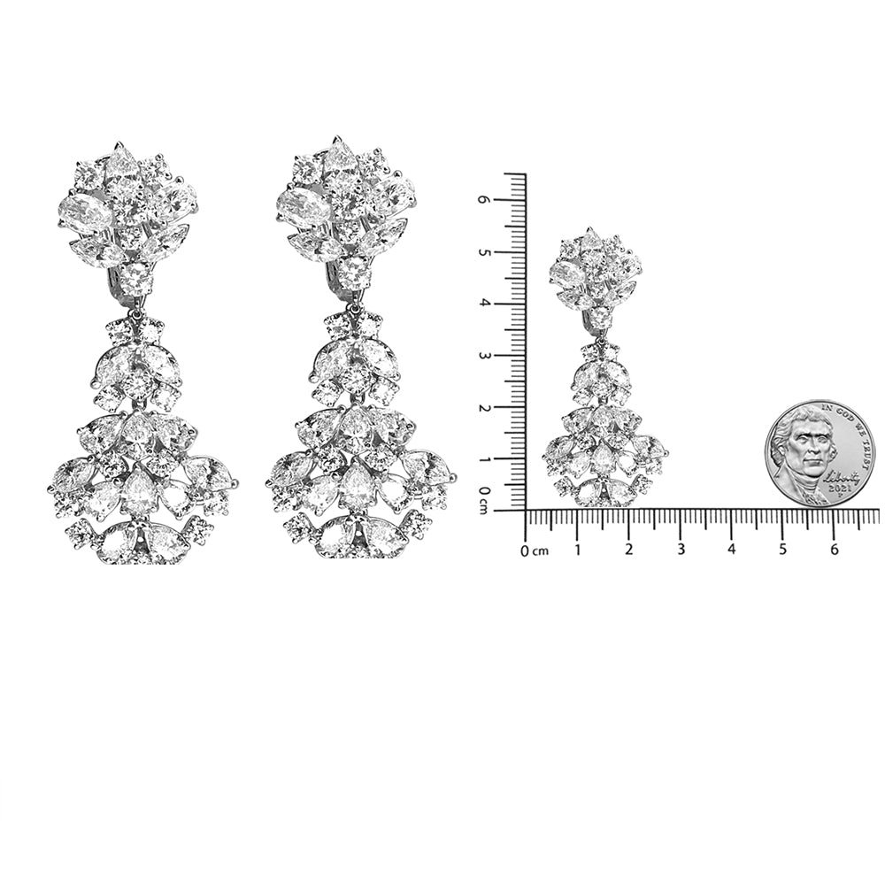 18K White Gold 9 1/2 Cttw Diamond Cluster Drop Dangle Clip-On Earrings (F-G Color, VS1-VS2 Clarity) - LinkagejewelrydesignLinkagejewelrydesign