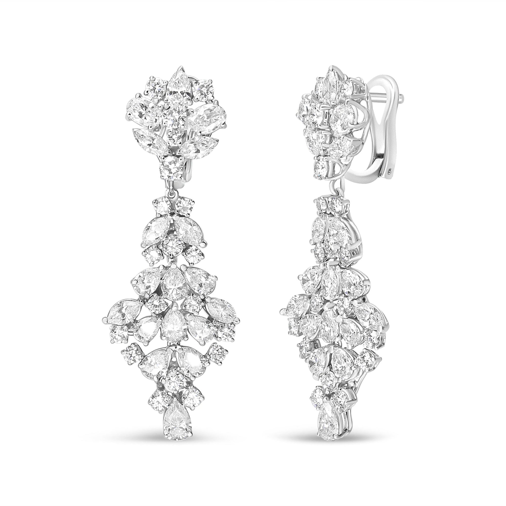 18K White Gold 9 1/2 Cttw Diamond Cluster Drop Dangle Clip-On Earrings (F-G Color, VS1-VS2 Clarity) - LinkagejewelrydesignLinkagejewelrydesign