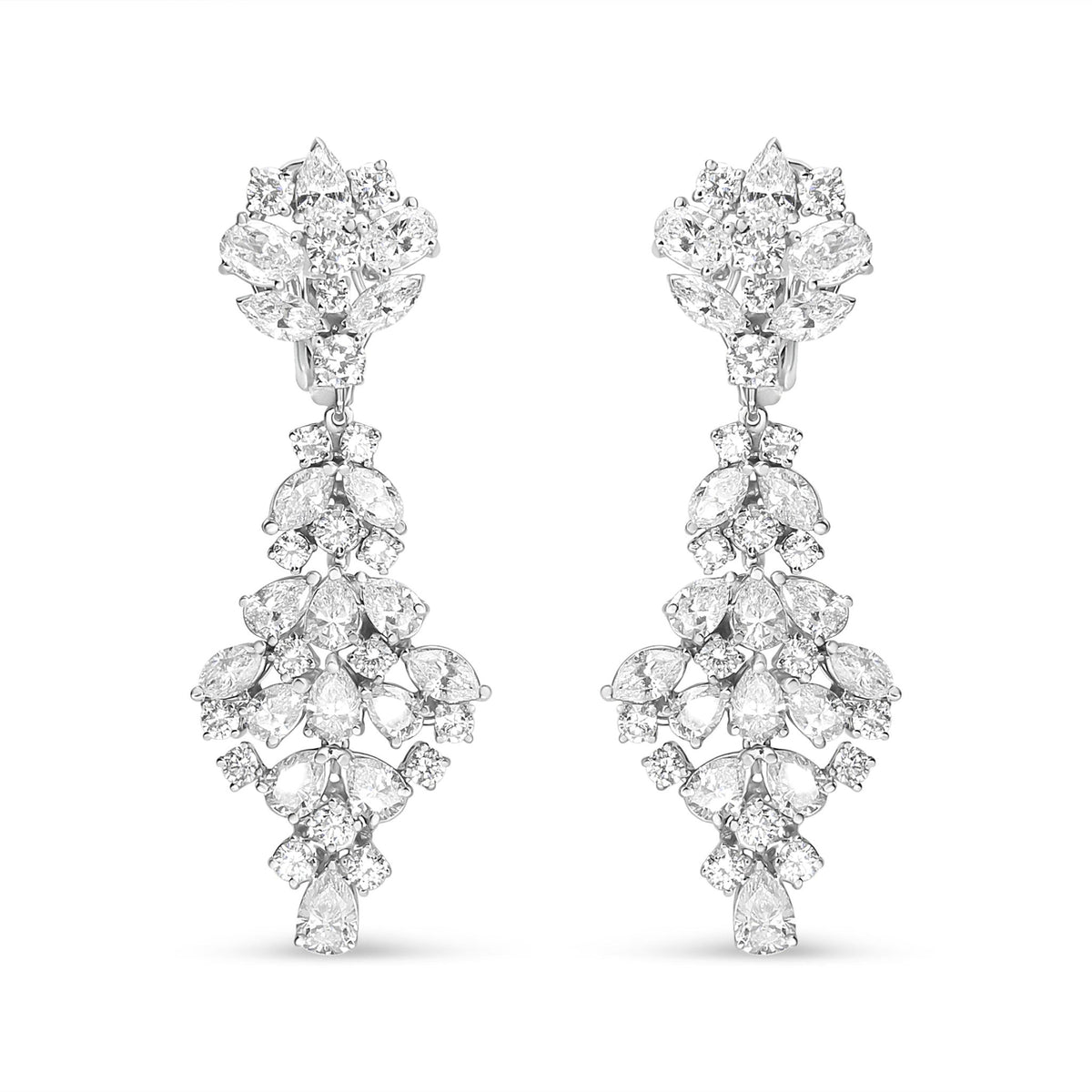 18K White Gold 9 1/2 Cttw Diamond Cluster Drop Dangle Clip-On Earrings (F-G Color, VS1-VS2 Clarity) - LinkagejewelrydesignLinkagejewelrydesign