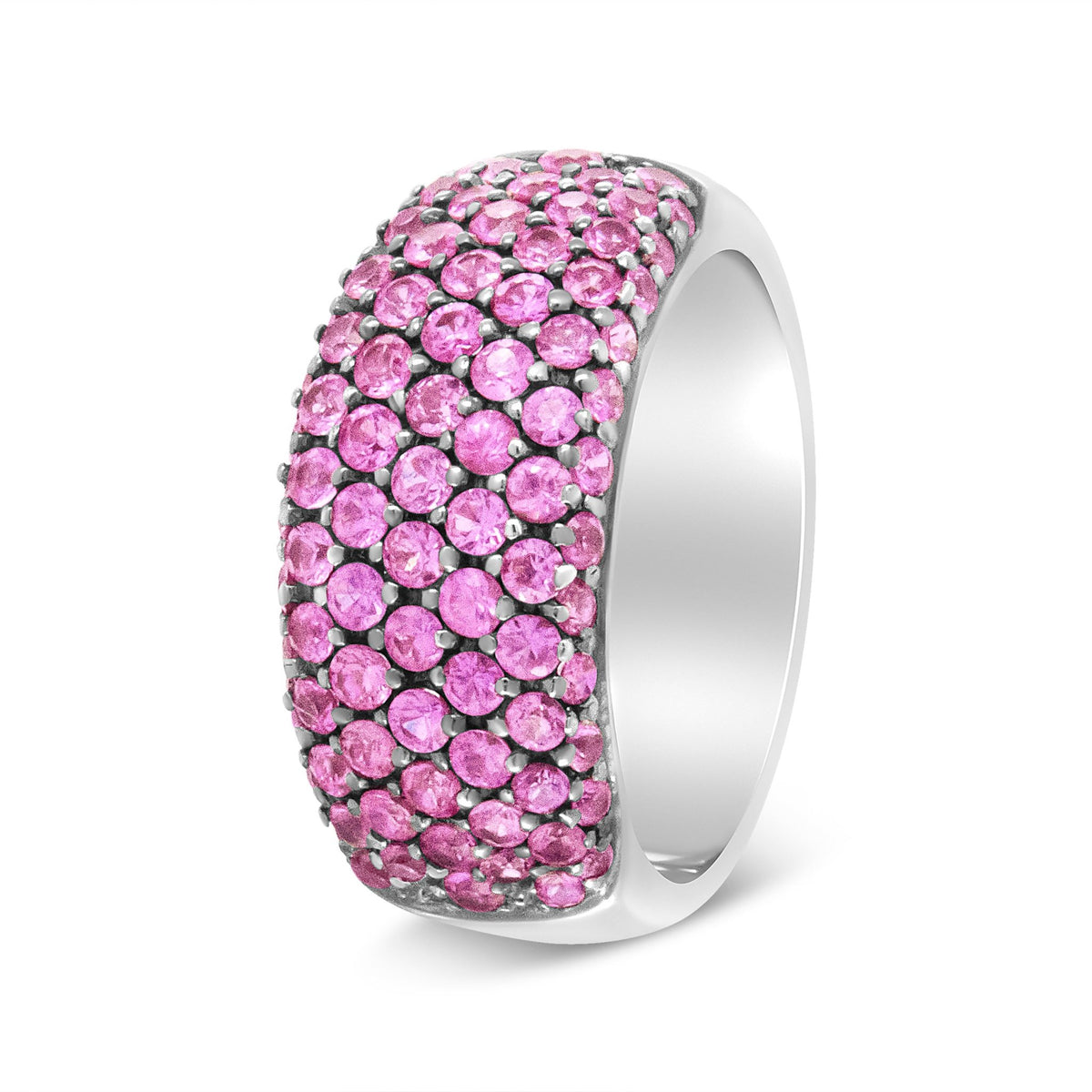 18K White Gold and Black Rhodium Multi Row Pink Sapphire Classic Band Ring - Ring Size 6.5 - LinkagejewelrydesignLinkagejewelrydesign