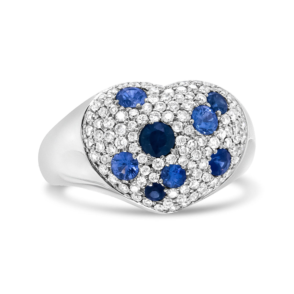 18K White Gold Blue Sapphire and 5/8 Cttw Diamond Cluster Heart Shaped Ring (F-G Color, VS1-VS2 Clarity) - Size 7.5 - LinkagejewelrydesignLinkagejewelrydesign