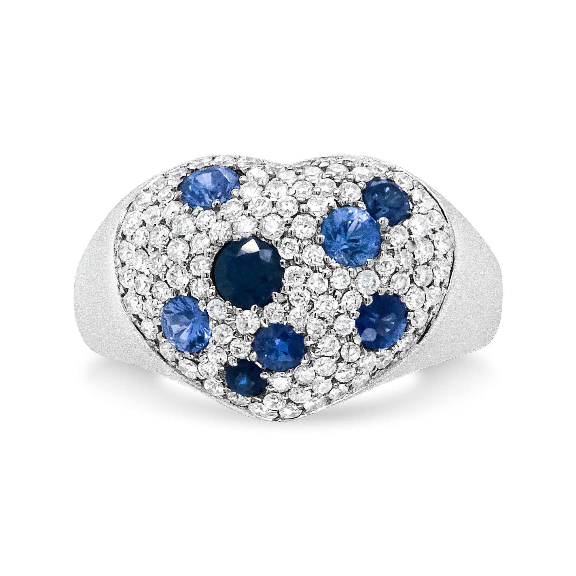 18K White Gold Blue Sapphire and 5/8 Cttw Diamond Cluster Heart Shaped Ring (F-G Color, VS1-VS2 Clarity) - Size 7.5 - LinkagejewelrydesignLinkagejewelrydesign