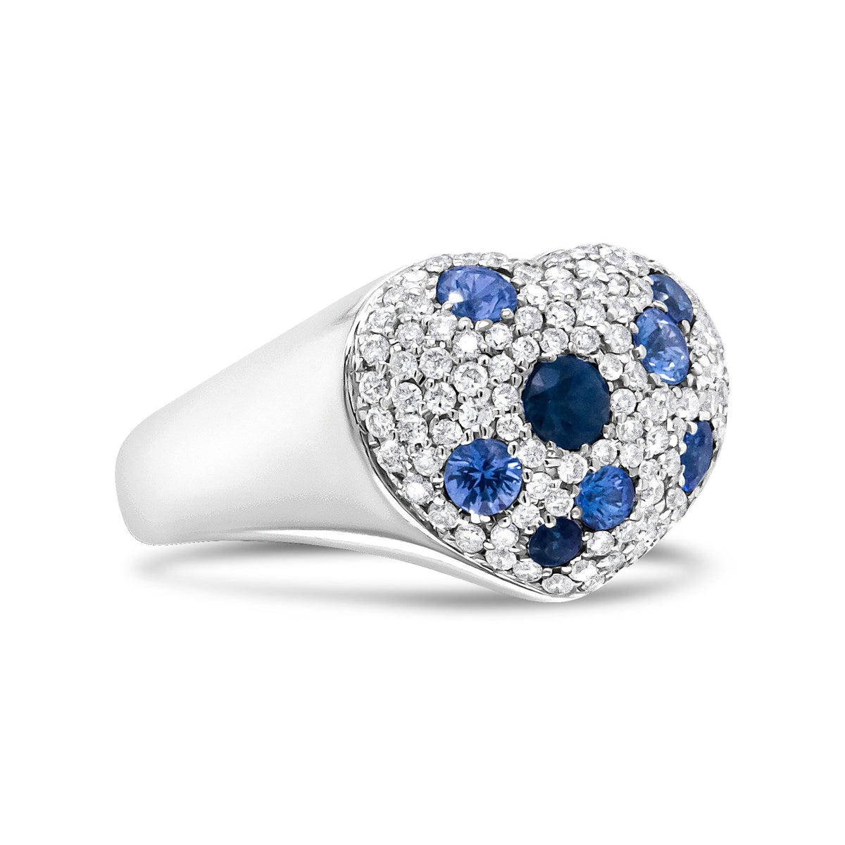 18K White Gold Blue Sapphire and 5/8 Cttw Diamond Cluster Heart Shaped Ring (F-G Color, VS1-VS2 Clarity) - Size 7.5 - LinkagejewelrydesignLinkagejewelrydesign