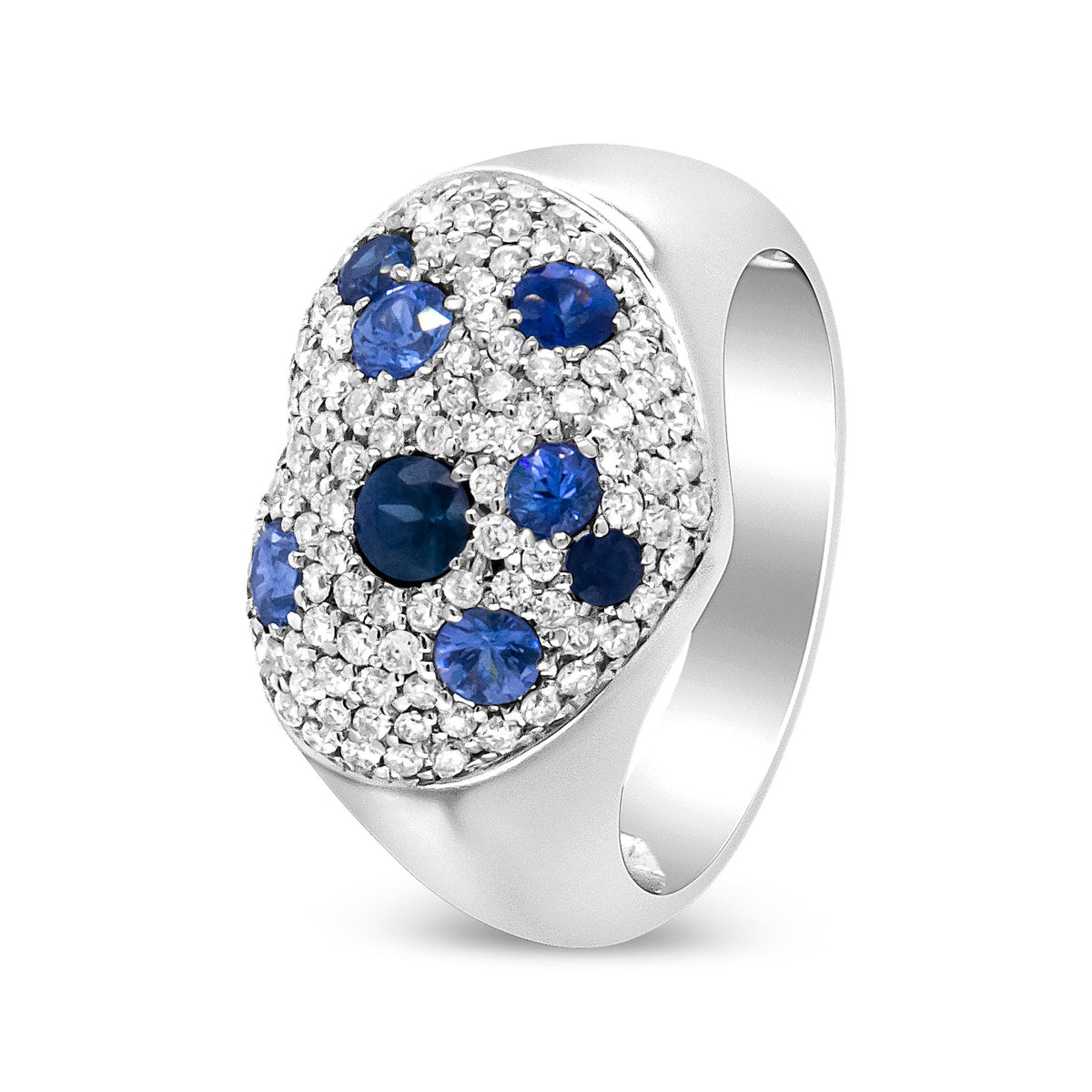 18K White Gold Blue Sapphire and 5/8 Cttw Diamond Cluster Heart Shaped Ring (F-G Color, VS1-VS2 Clarity) - Size 7.5 - LinkagejewelrydesignLinkagejewelrydesign