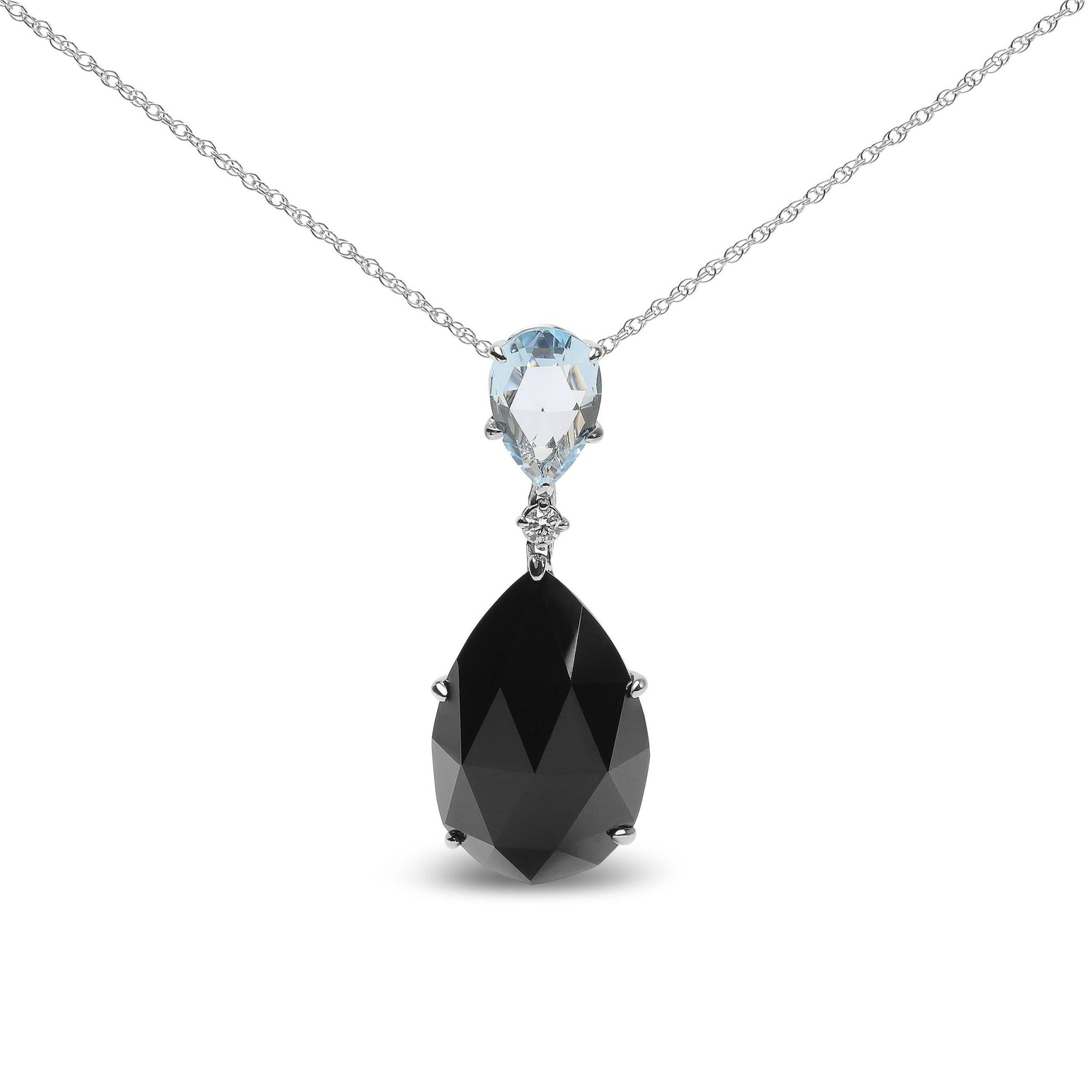 18K White Gold Diamond Accent and Pear Cut Sky Blue Topaz and Pear Cut Black Onyx Dangle Drop 18" Pendant Necklace (G-H Color, SI1-SI2 Clarity) - LinkagejewelrydesignLinkagejewelrydesign