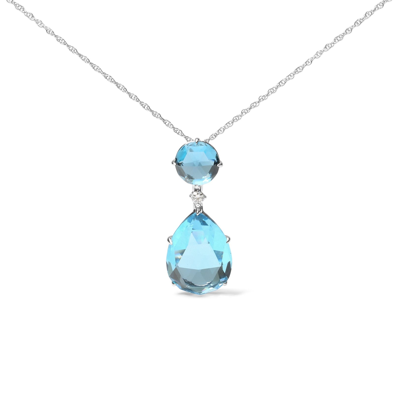 18K White Gold Diamond Accent and Round London Blue Topaz and Pear Cut Sky Blue Topaz Dangle Drop 18" Pendant Necklace (G-H Color, SI1-SI2 Clarity) - LinkagejewelrydesignLinkagejewelrydesign
