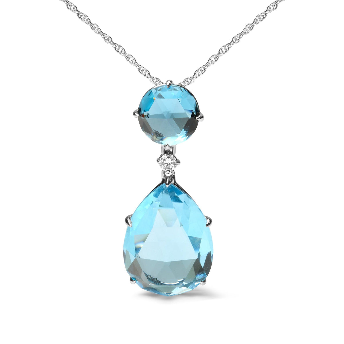18K White Gold Diamond Accent and Round London Blue Topaz and Pear Cut Sky Blue Topaz Dangle Drop 18&quot; Pendant Necklace (G-H Color, SI1-SI2 Clarity) - LinkagejewelrydesignLinkagejewelrydesign