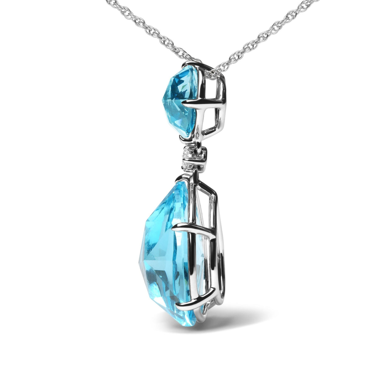 18K White Gold Diamond Accent and Round London Blue Topaz and Pear Cut Sky Blue Topaz Dangle Drop 18&quot; Pendant Necklace (G-H Color, SI1-SI2 Clarity) - LinkagejewelrydesignLinkagejewelrydesign
