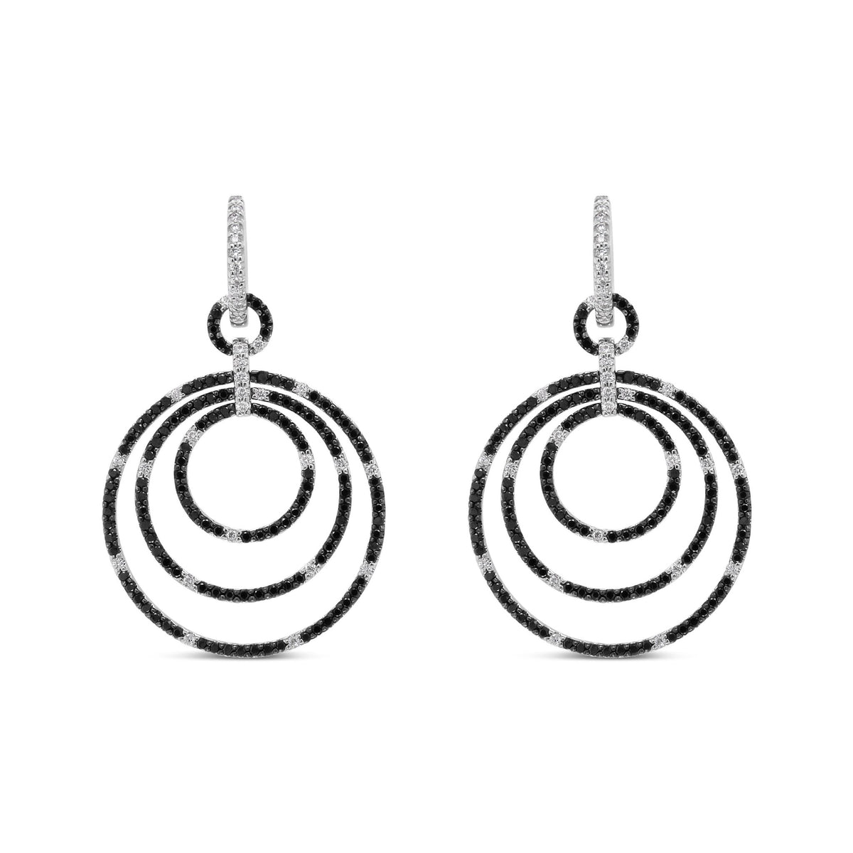 18K White Gold Round 2 1/3 Cttw Black and White Diamond Graduated Hoop Dangle Earrings (Black and F-G Color, VS1-VS2 Clarity) - LinkagejewelrydesignLinkagejewelrydesign