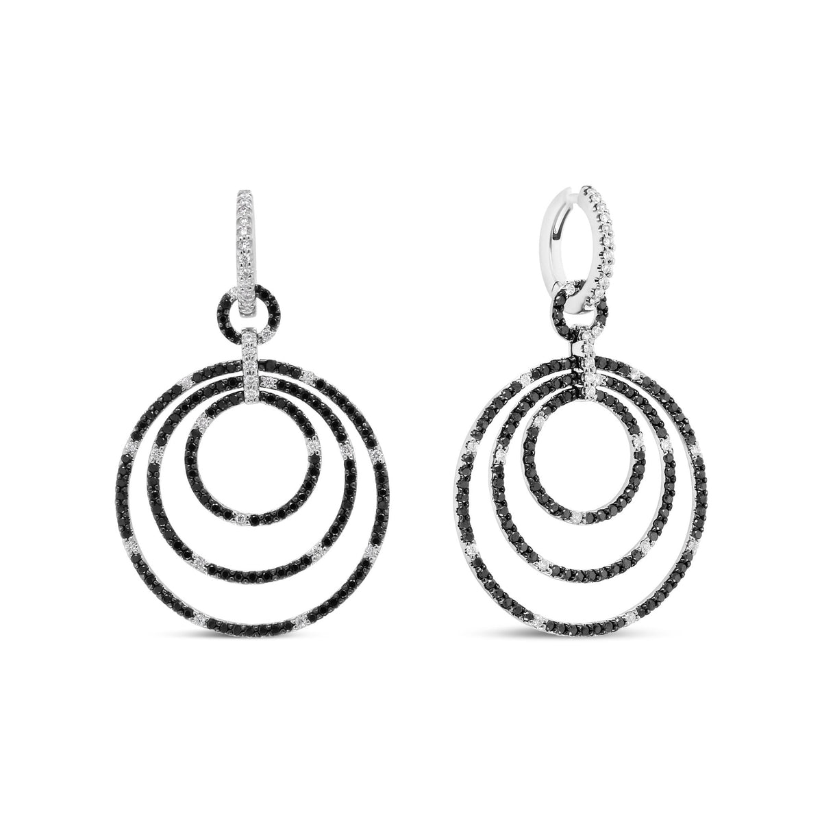 18K White Gold Round 2 1/3 Cttw Black and White Diamond Graduated Hoop Dangle Earrings (Black and F-G Color, VS1-VS2 Clarity) - LinkagejewelrydesignLinkagejewelrydesign