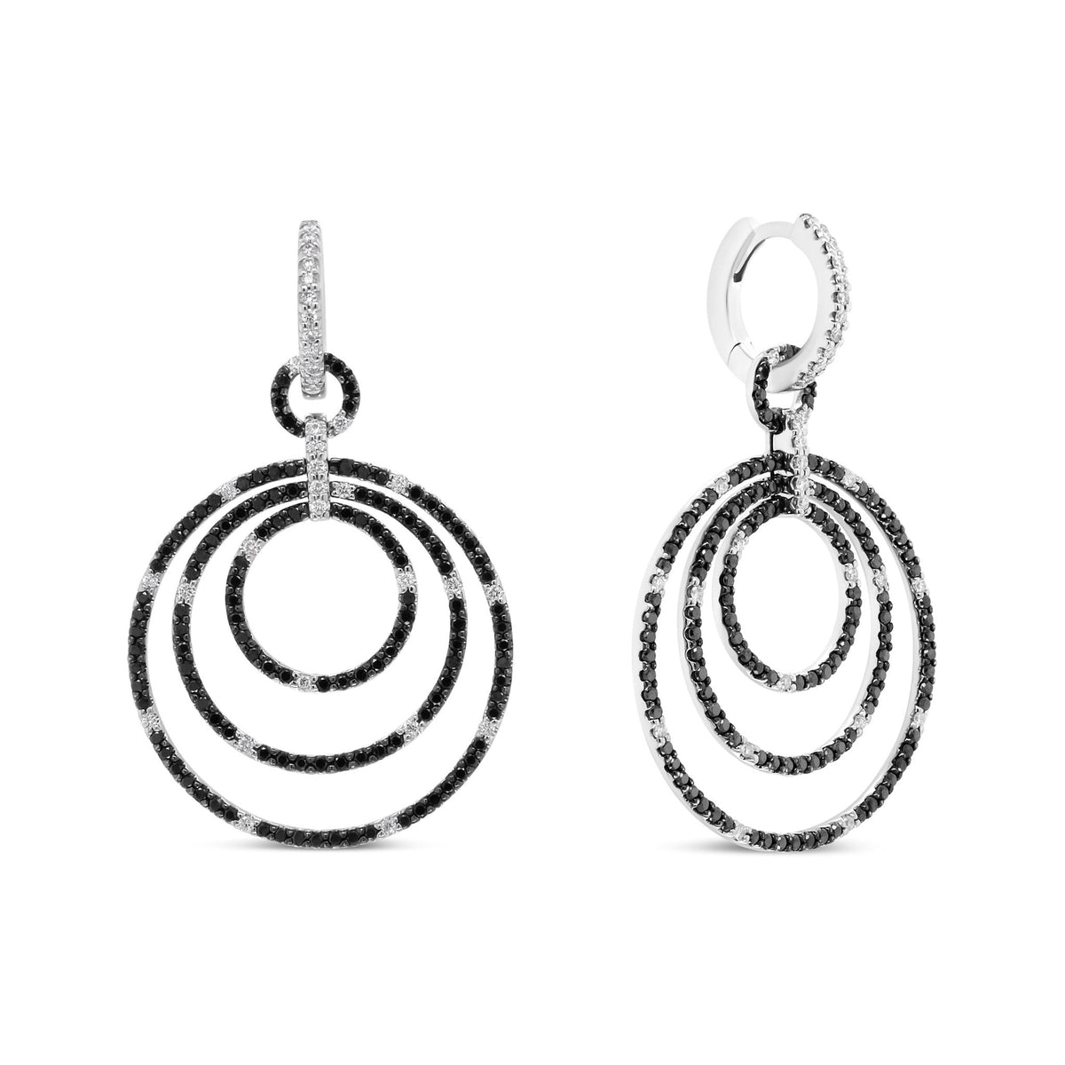 18K White Gold Round 2 1/3 Cttw Black and White Diamond Graduated Hoop Dangle Earrings (Black and F-G Color, VS1-VS2 Clarity) - LinkagejewelrydesignLinkagejewelrydesign