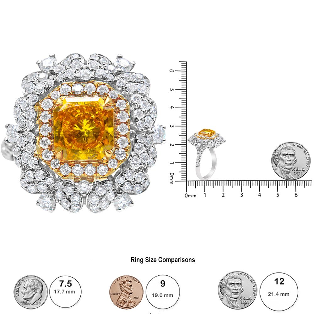 18k Yellow and White Gold 2 3/4 Cttw Lab Grown Yellow Radiant Cut Diamond Halo Cluster Ring (Yellow/G-H Color, VS1-VS2 Clarity) - Size 5.75 - LinkagejewelrydesignLinkagejewelrydesign