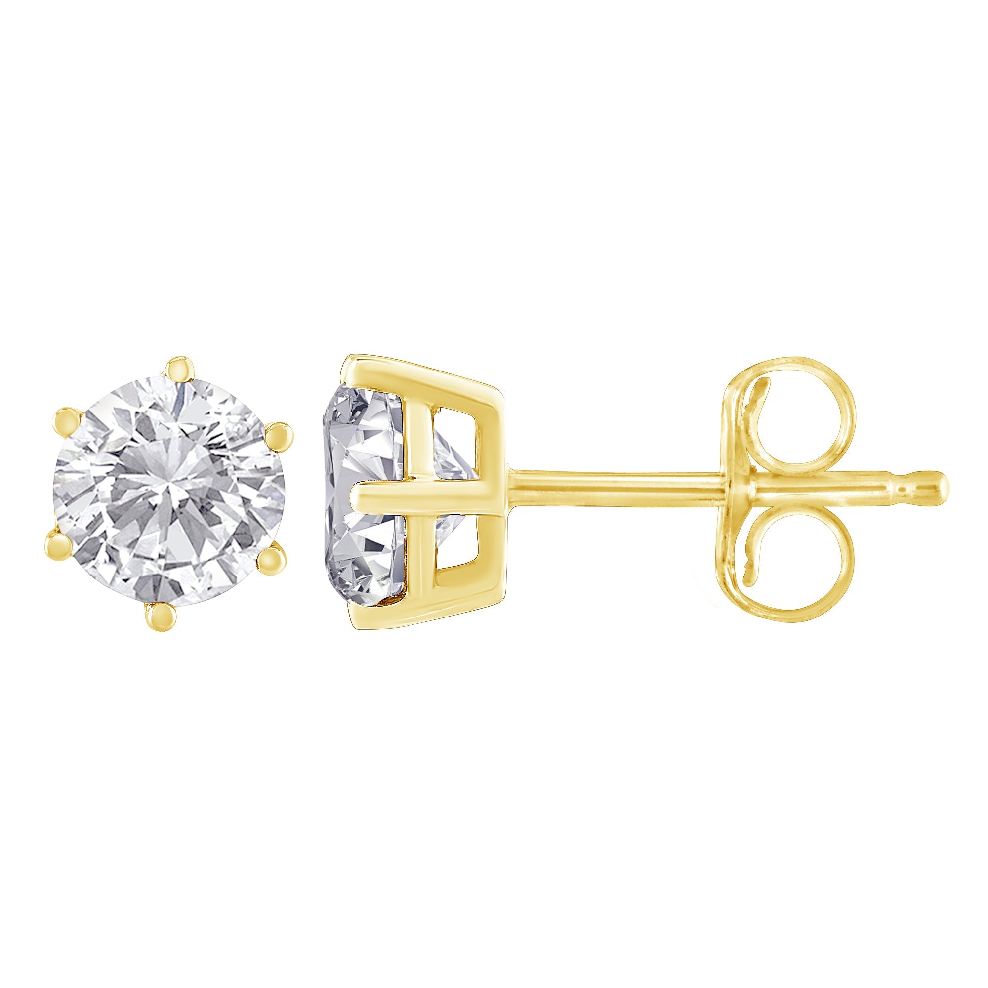 18K Yellow Gold 1-1/2 Cttw Round Brilliant-Cut Near Colorless Diamond Classic 6-Prong Stud Earrings (H-I Color, I1-I2 Clarity) - LinkagejewelrydesignLinkagejewelrydesign