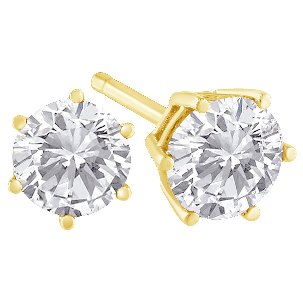 18K Yellow Gold 1-1/2 Cttw Round Brilliant-Cut Near Colorless Diamond Classic 6-Prong Stud Earrings (H-I Color, I1-I2 Clarity) - LinkagejewelrydesignLinkagejewelrydesign