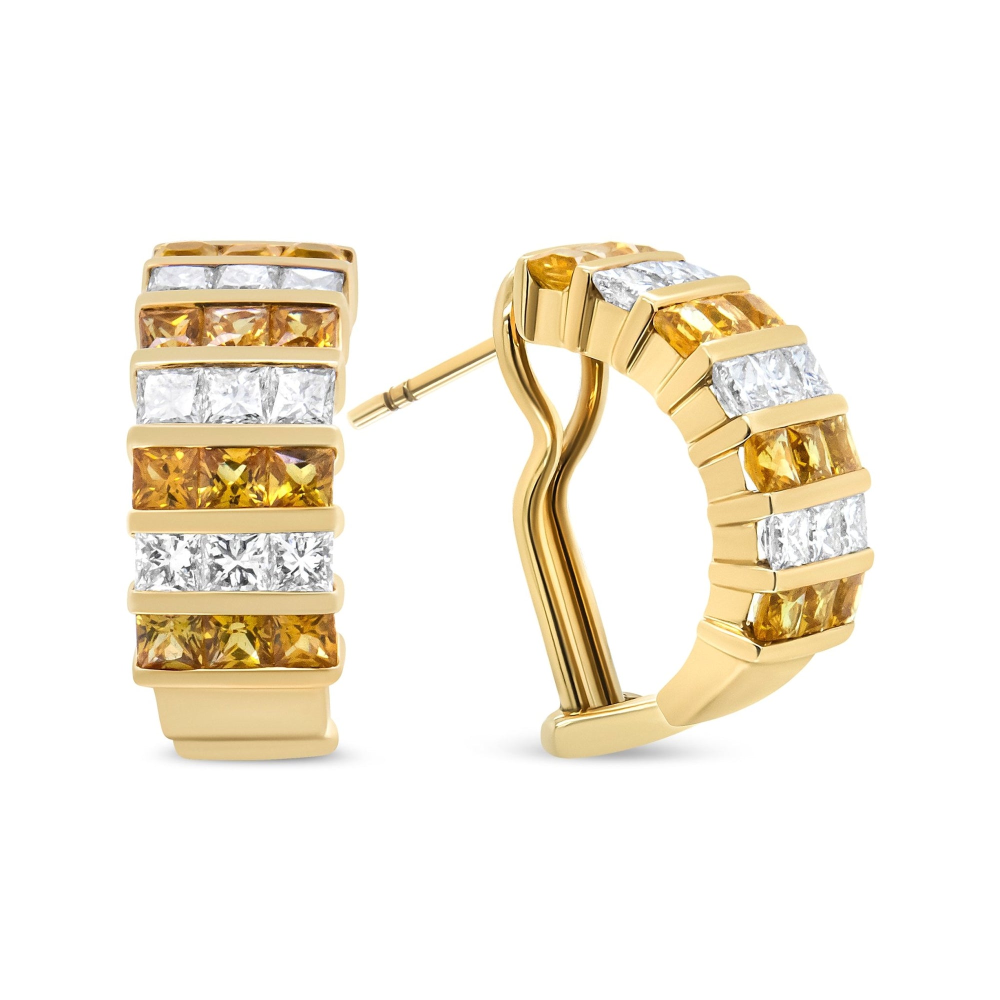 18K Yellow Gold 1 3/4 Cttw Invisible Set Princess Cut Diamond and 2.5mm Yellow Sapphire Huggie Hoop Earrings (F-G Color, VS1-VS2 Clarity) - LinkagejewelrydesignLinkagejewelrydesign