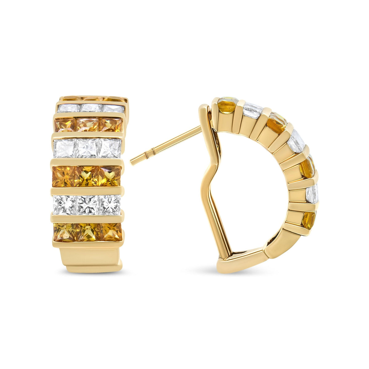 18K Yellow Gold 1 3/4 Cttw Invisible Set Princess Cut Diamond and 2.5mm Yellow Sapphire Huggie Hoop Earrings (F-G Color, VS1-VS2 Clarity) - LinkagejewelrydesignLinkagejewelrydesign