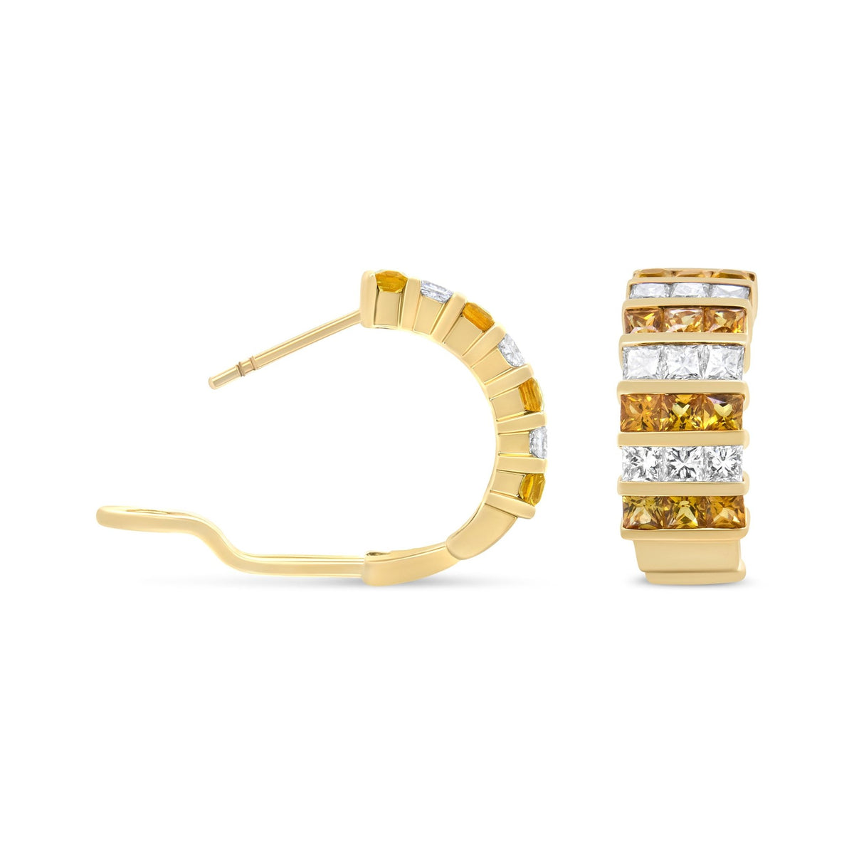 18K Yellow Gold 1 3/4 Cttw Invisible Set Princess Cut Diamond and 2.5mm Yellow Sapphire Huggie Hoop Earrings (F-G Color, VS1-VS2 Clarity) - LinkagejewelrydesignLinkagejewelrydesign
