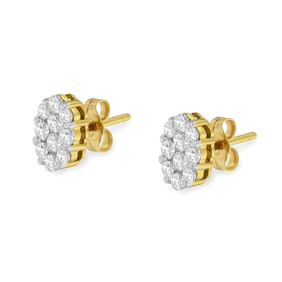 18K Yellow Gold 1 cttw Flower Diamond Stud Earrings (H-I, I1-I2) - LinkagejewelrydesignLinkagejewelrydesign