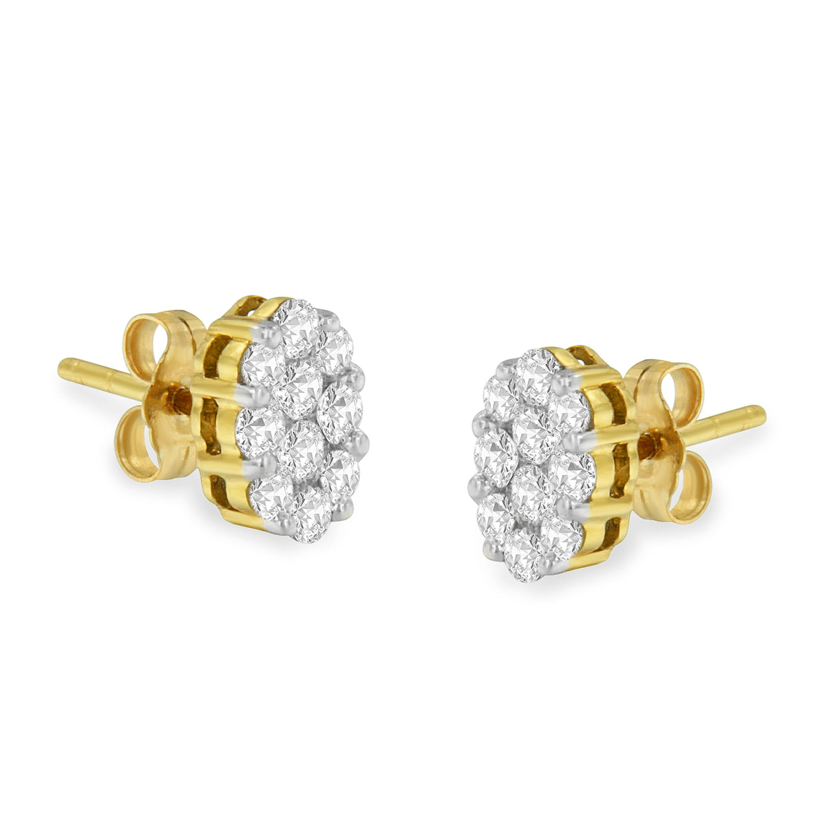 18K Yellow Gold 1 cttw Flower Diamond Stud Earrings (H-I, I1-I2) - LinkagejewelrydesignLinkagejewelrydesign