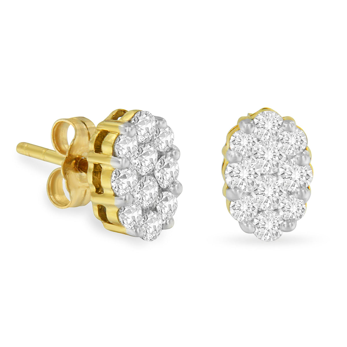 18K Yellow Gold 1 cttw Flower Diamond Stud Earrings (H-I, I1-I2) - LinkagejewelrydesignLinkagejewelrydesign