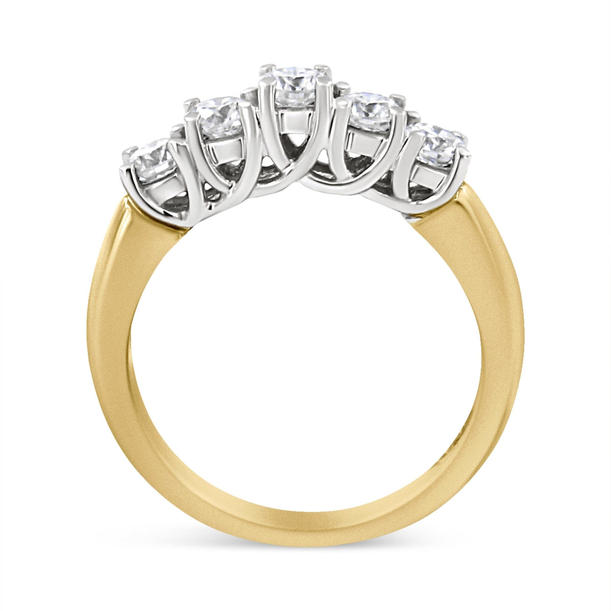 18K Yellow Gold 1.0 Cttw 4 Prong Set Round Cut Diamond Step up 5 Stone Ring Band (F-G Color, SI1-SI2 Clarity) - Size 6 - LinkagejewelrydesignLinkagejewelrydesign