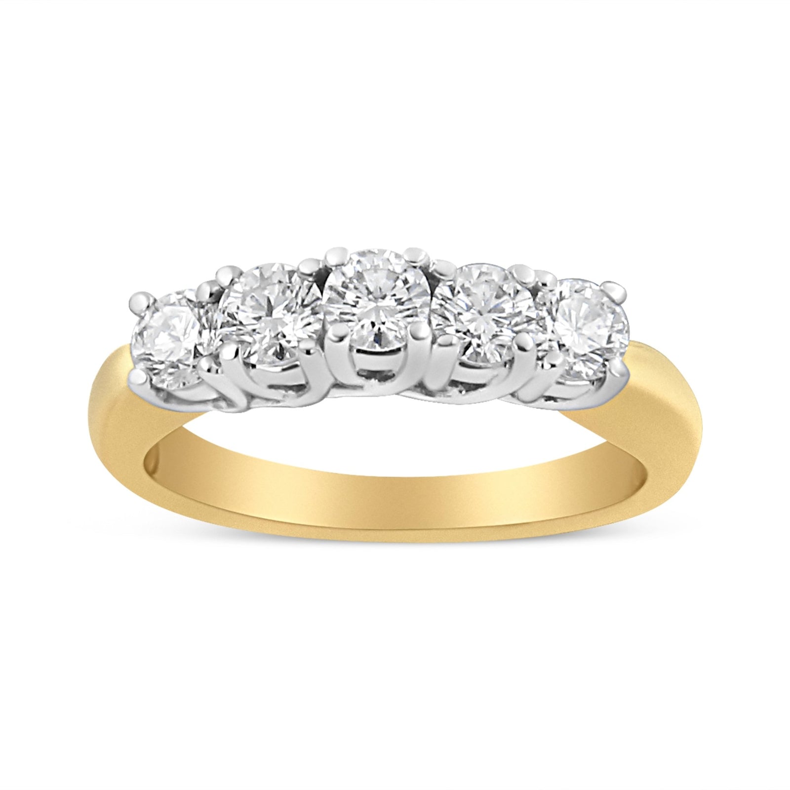 18K Yellow Gold 1.0 Cttw 4 Prong Set Round Cut Diamond Step up 5 Stone Ring Band (F-G Color, SI1-SI2 Clarity) - Size 6 - LinkagejewelrydesignLinkagejewelrydesign
