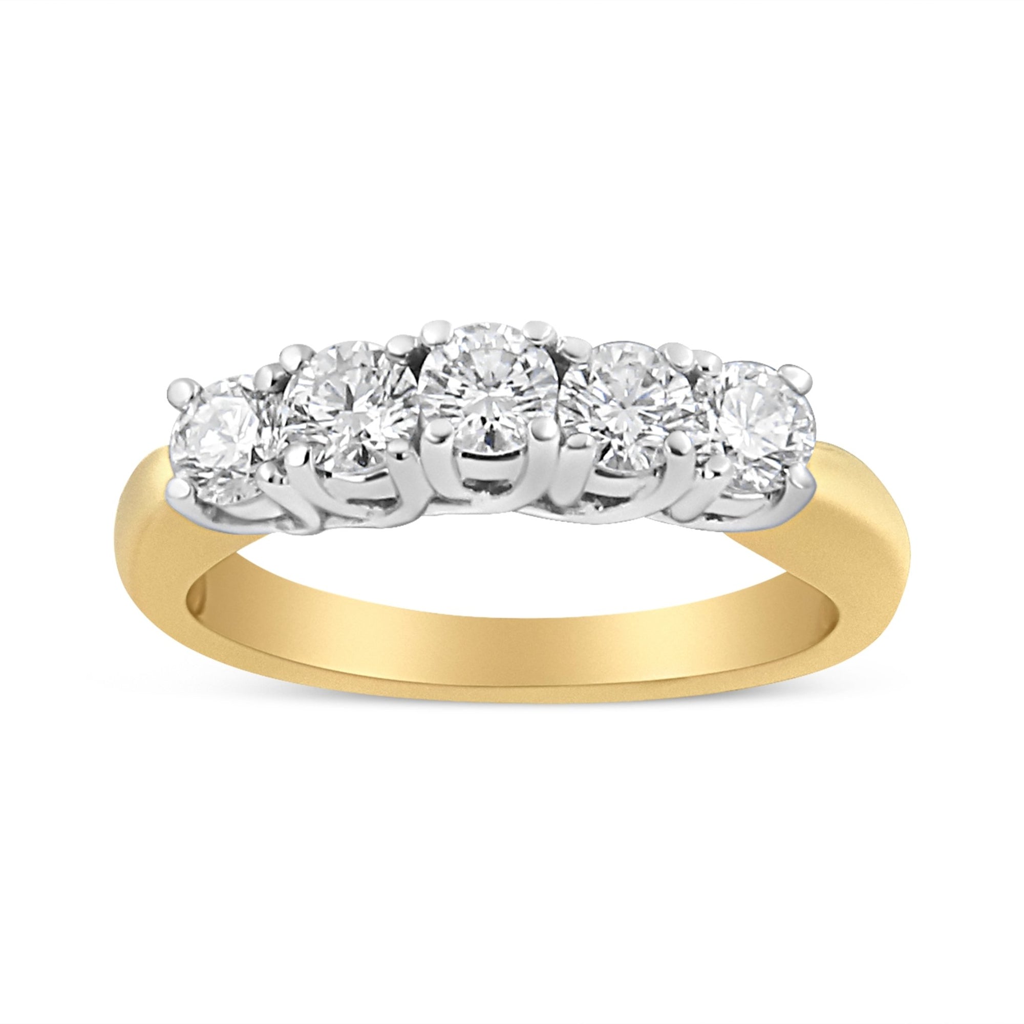 18K Yellow Gold 1.0 Cttw 4 Prong Set Round Cut Diamond Step up 5 Stone Ring Band (F-G Color, SI1-SI2 Clarity) - Size 6 - LinkagejewelrydesignLinkagejewelrydesign