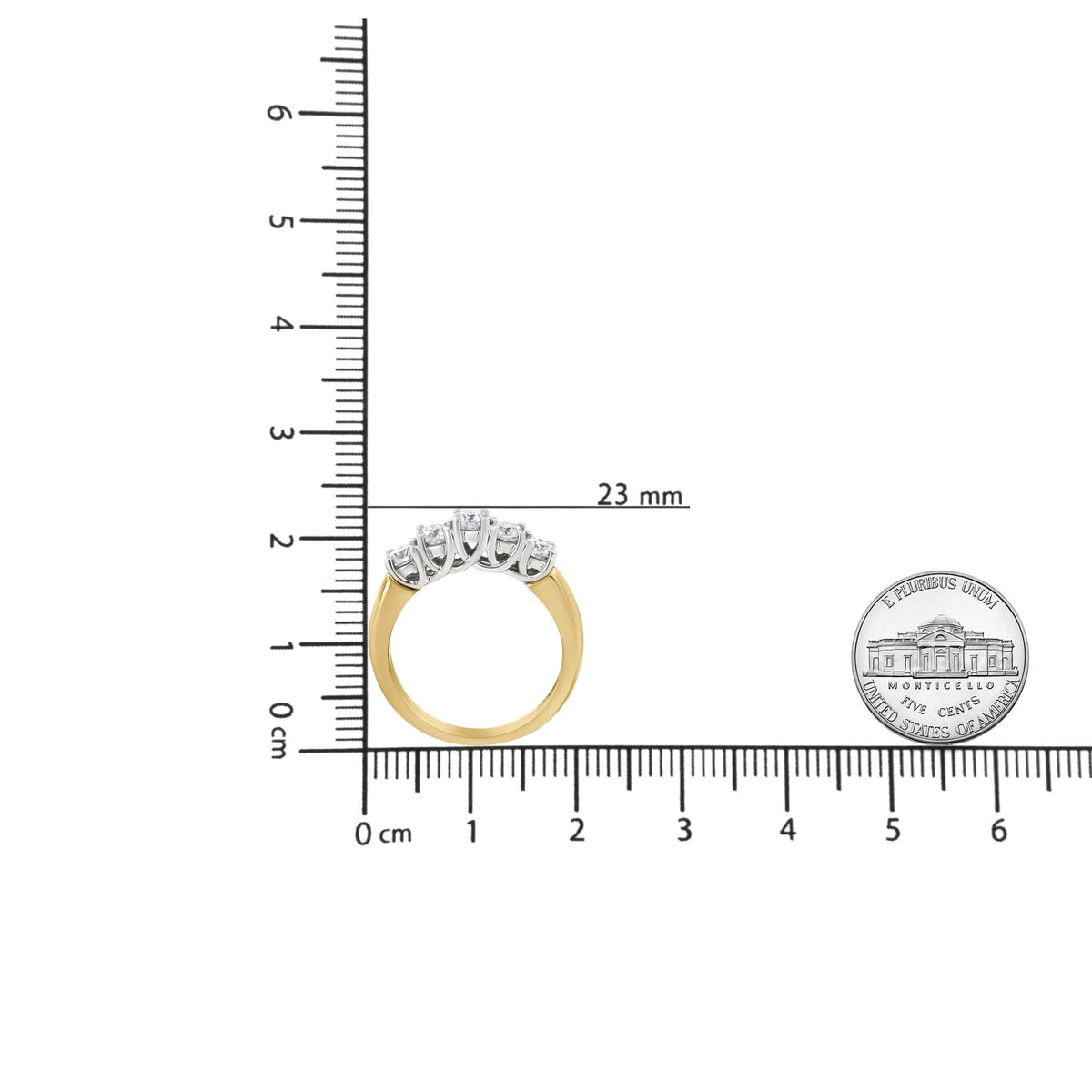 18K Yellow Gold 1.0 Cttw 4 Prong Set Round Cut Diamond Step up 5 Stone Ring Band (F-G Color, SI1-SI2 Clarity) - Size 6 - LinkagejewelrydesignLinkagejewelrydesign