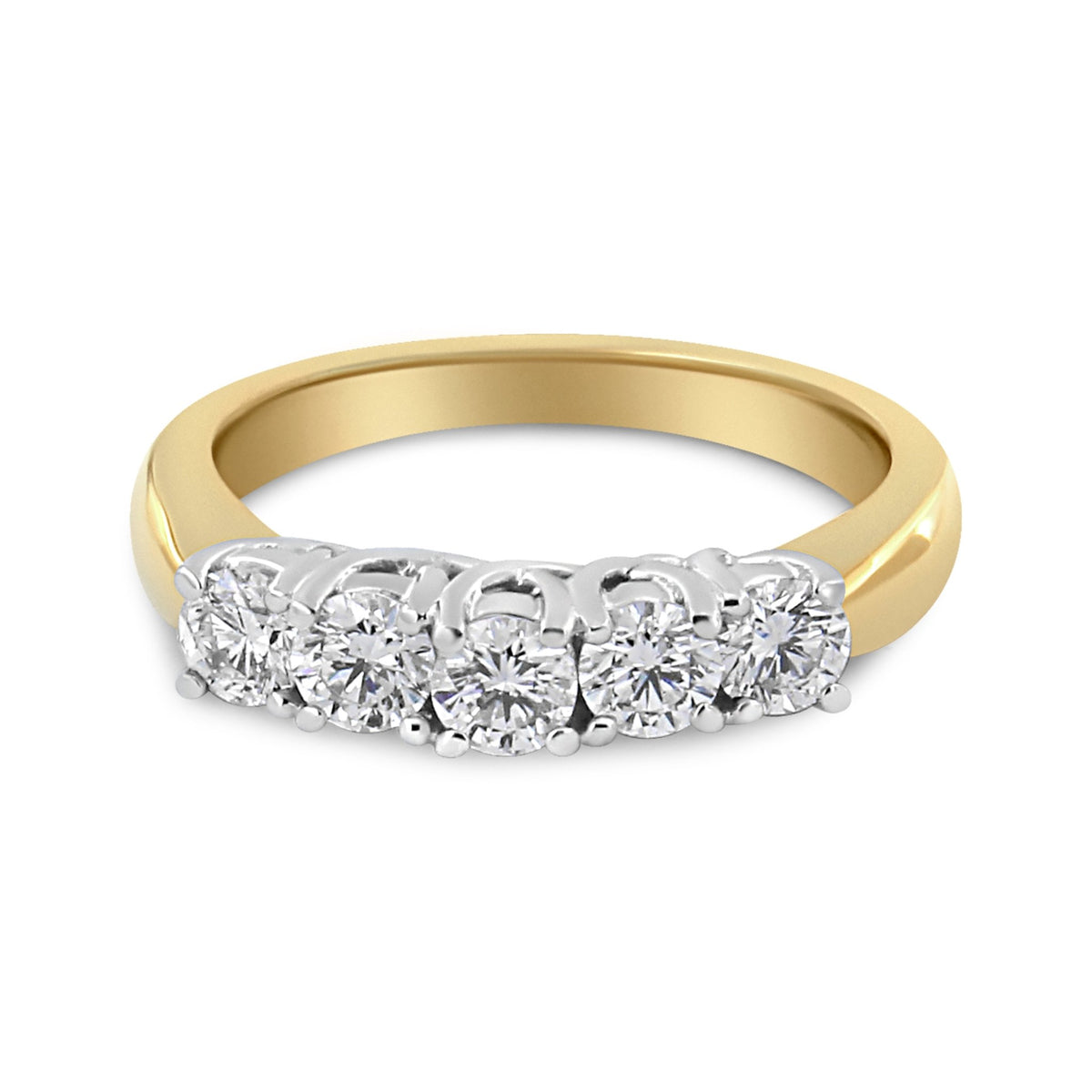 18K Yellow Gold 1.0 Cttw 4 Prong Set Round Cut Diamond Step up 5 Stone Ring Band (F-G Color, SI1-SI2 Clarity) - Size 6 - LinkagejewelrydesignLinkagejewelrydesign