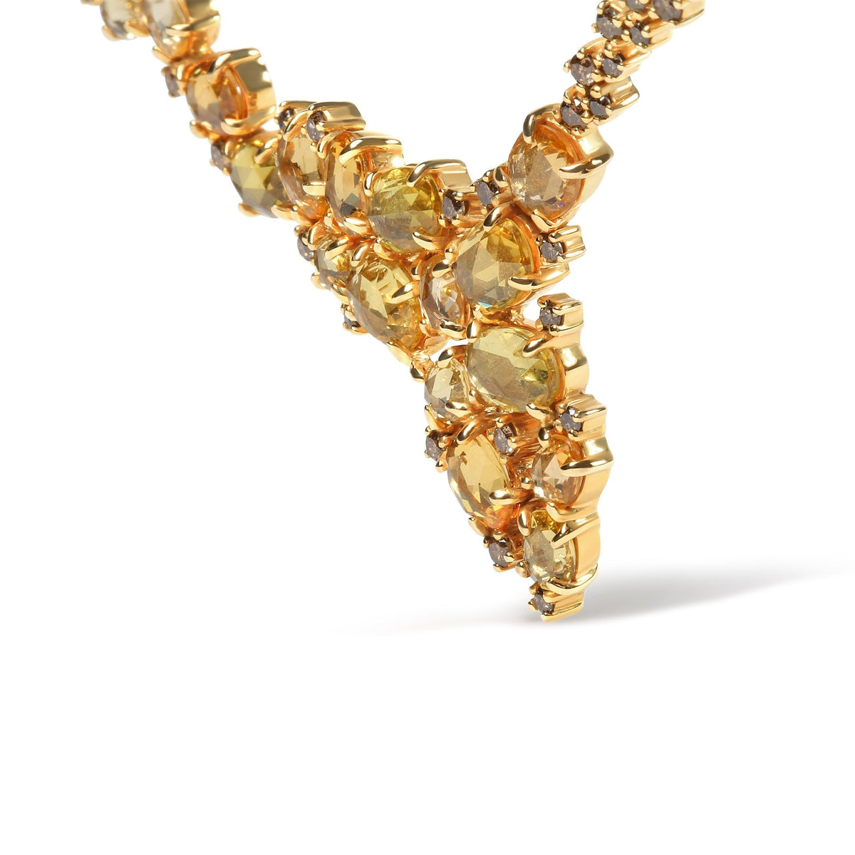 18K Yellow Gold 1/2 Cttw Brown Diamond and Multi-Size Oval Yellow Sapphire Cluster Cascade Station Necklace (Brown Color, SI1-SI2 Clarity) - Adjustable up to 14&quot; to 16&quot; - LinkagejewelrydesignLinkagejewelrydesign