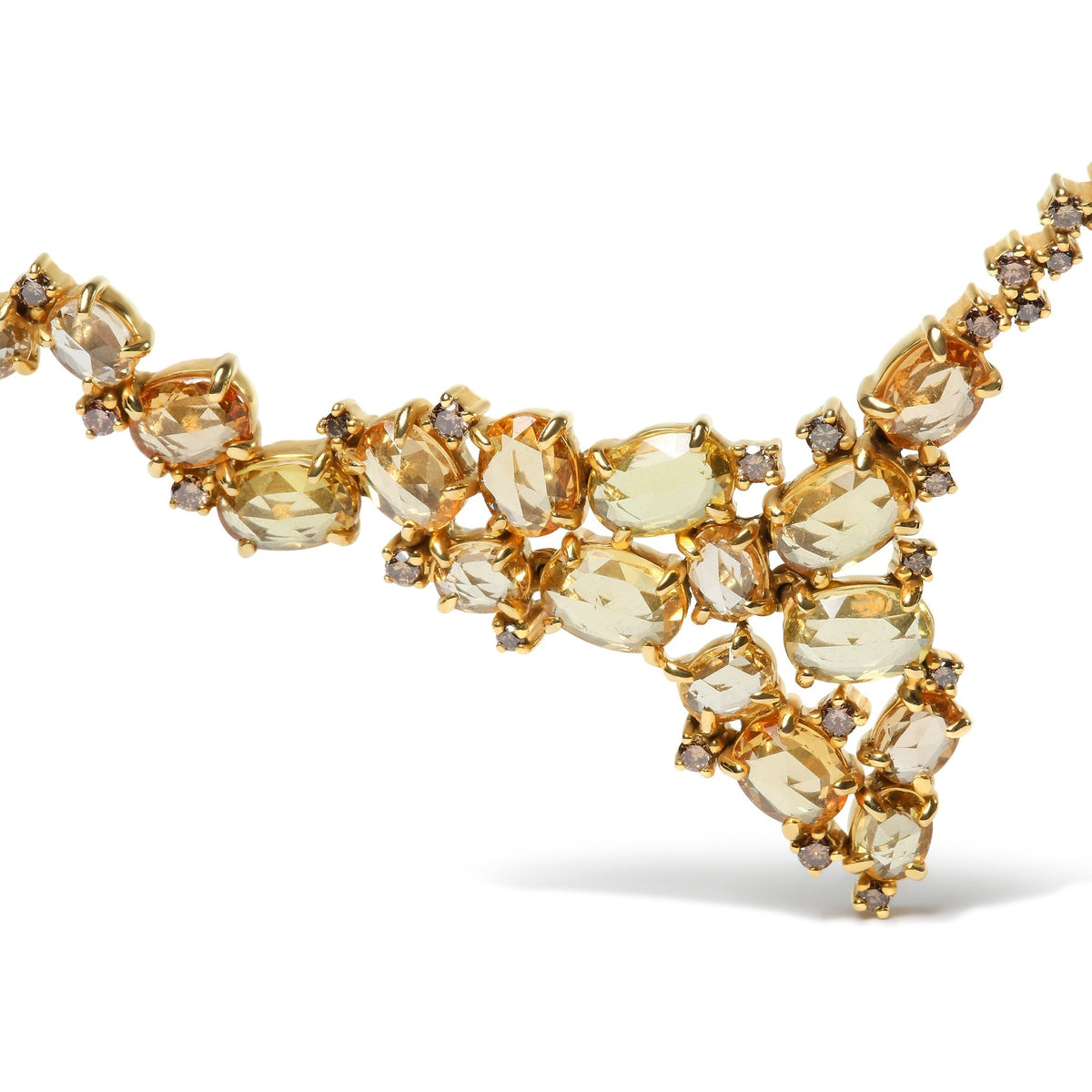 18K Yellow Gold 1/2 Cttw Brown Diamond and Multi-Size Oval Yellow Sapphire Cluster Cascade Station Necklace (Brown Color, SI1-SI2 Clarity) - Adjustable up to 14&quot; to 16&quot; - LinkagejewelrydesignLinkagejewelrydesign