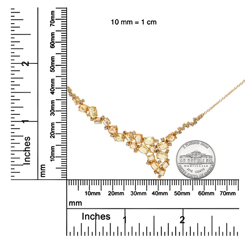 18K Yellow Gold 1/2 Cttw Brown Diamond and Multi-Size Oval Yellow Sapphire Cluster Cascade Station Necklace (Brown Color, SI1-SI2 Clarity) - Adjustable up to 14&quot; to 16&quot; - LinkagejewelrydesignLinkagejewelrydesign