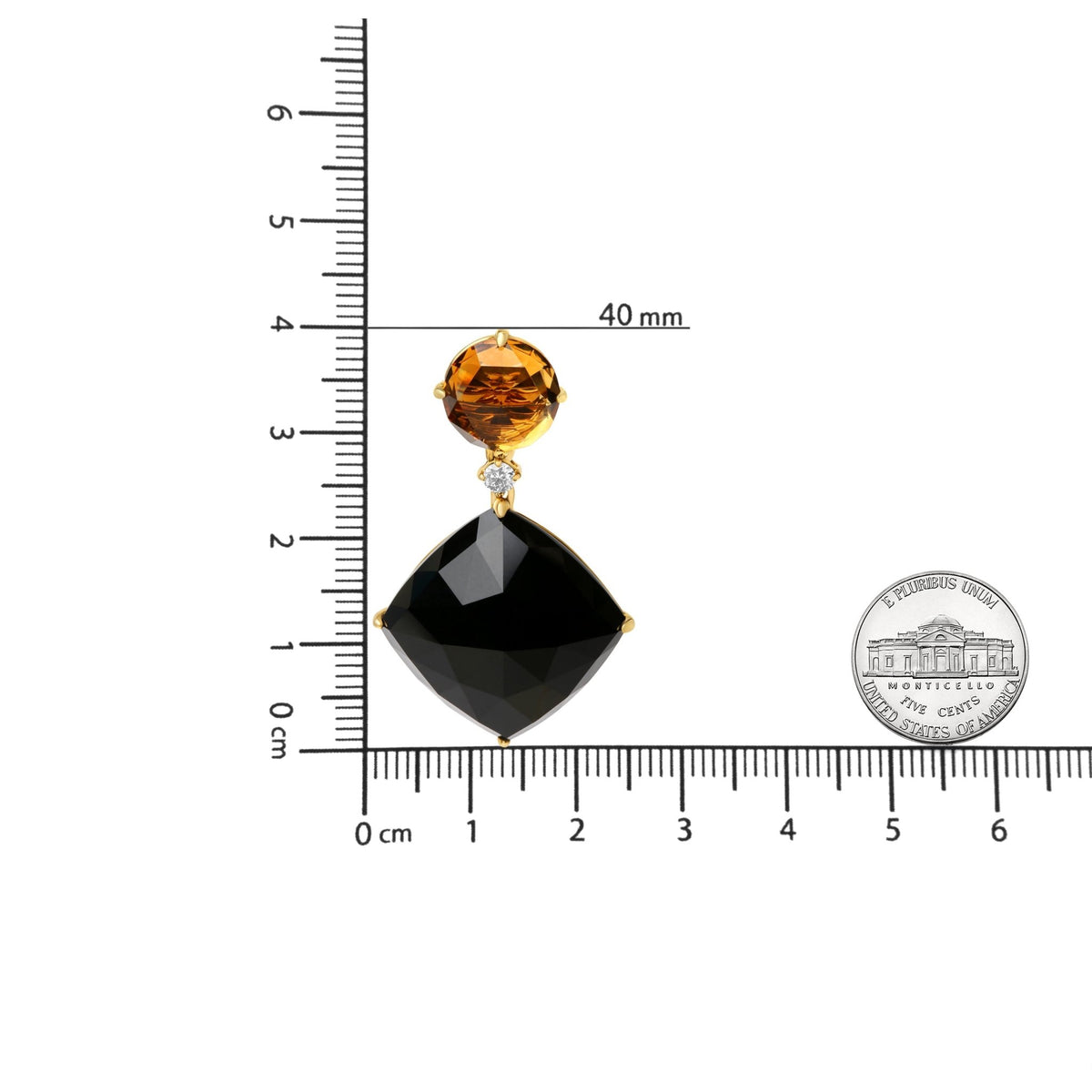 18K Yellow Gold 1/5 Cttw Diamond with Round Yellow Citrine and Cushion Cut Black Onyx Gemstone Dangle Earring (G-H Color, SI1-SI2 Clarity) - LinkagejewelrydesignLinkagejewelrydesign