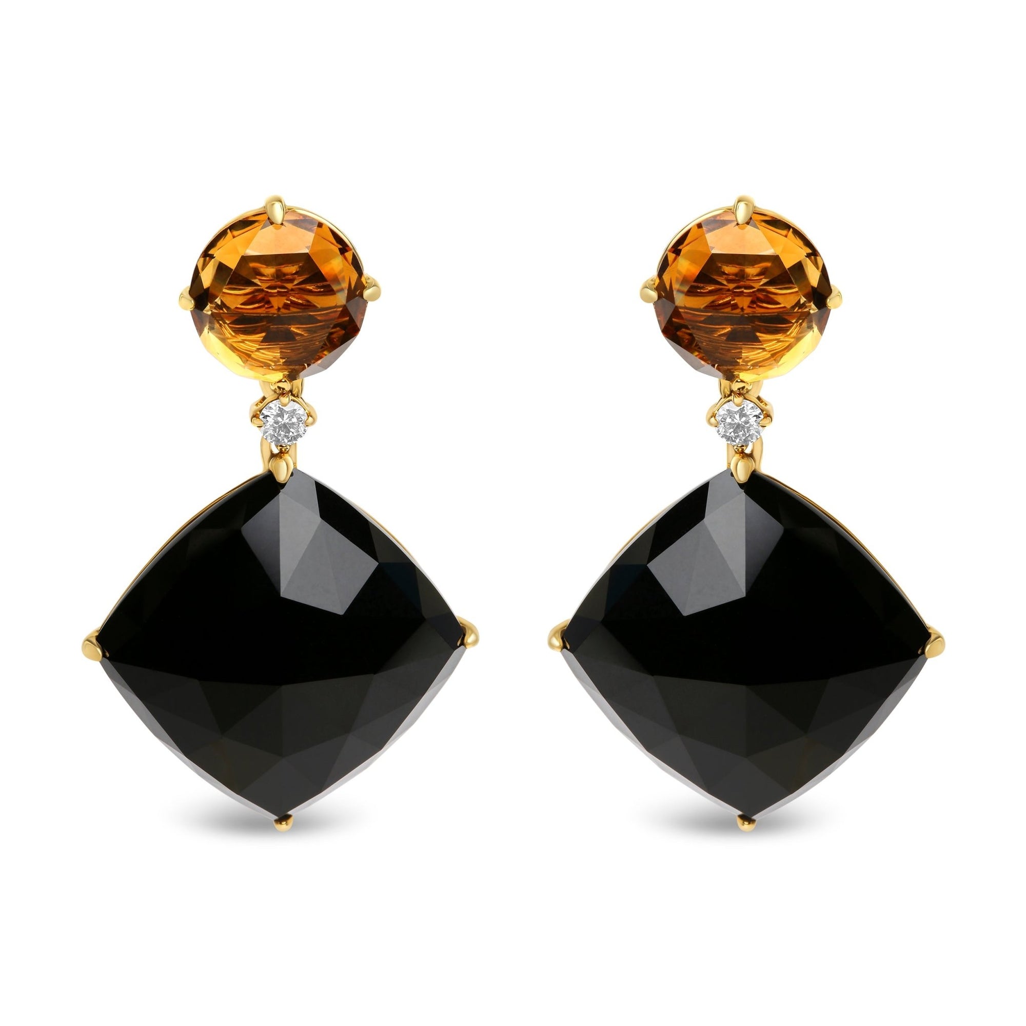 18K Yellow Gold 1/5 Cttw Diamond with Round Yellow Citrine and Cushion Cut Black Onyx Gemstone Dangle Earring (G-H Color, SI1-SI2 Clarity) - LinkagejewelrydesignLinkagejewelrydesign