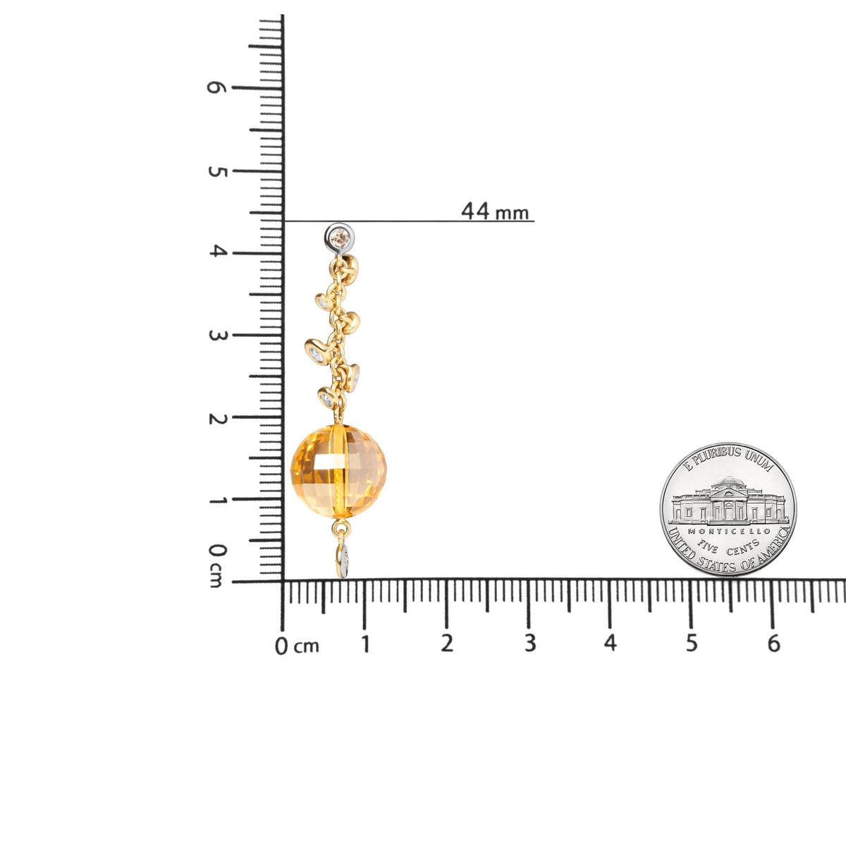 18K Yellow Gold 2/3 Cttw Round Bezel Diamond and 25mm Ball Shaped Yellow Citrine Gemstone Dangle Stud Earring (Brown and G-H Color, SI1-SI2 Clarity) - LinkagejewelrydesignLinkagejewelrydesign