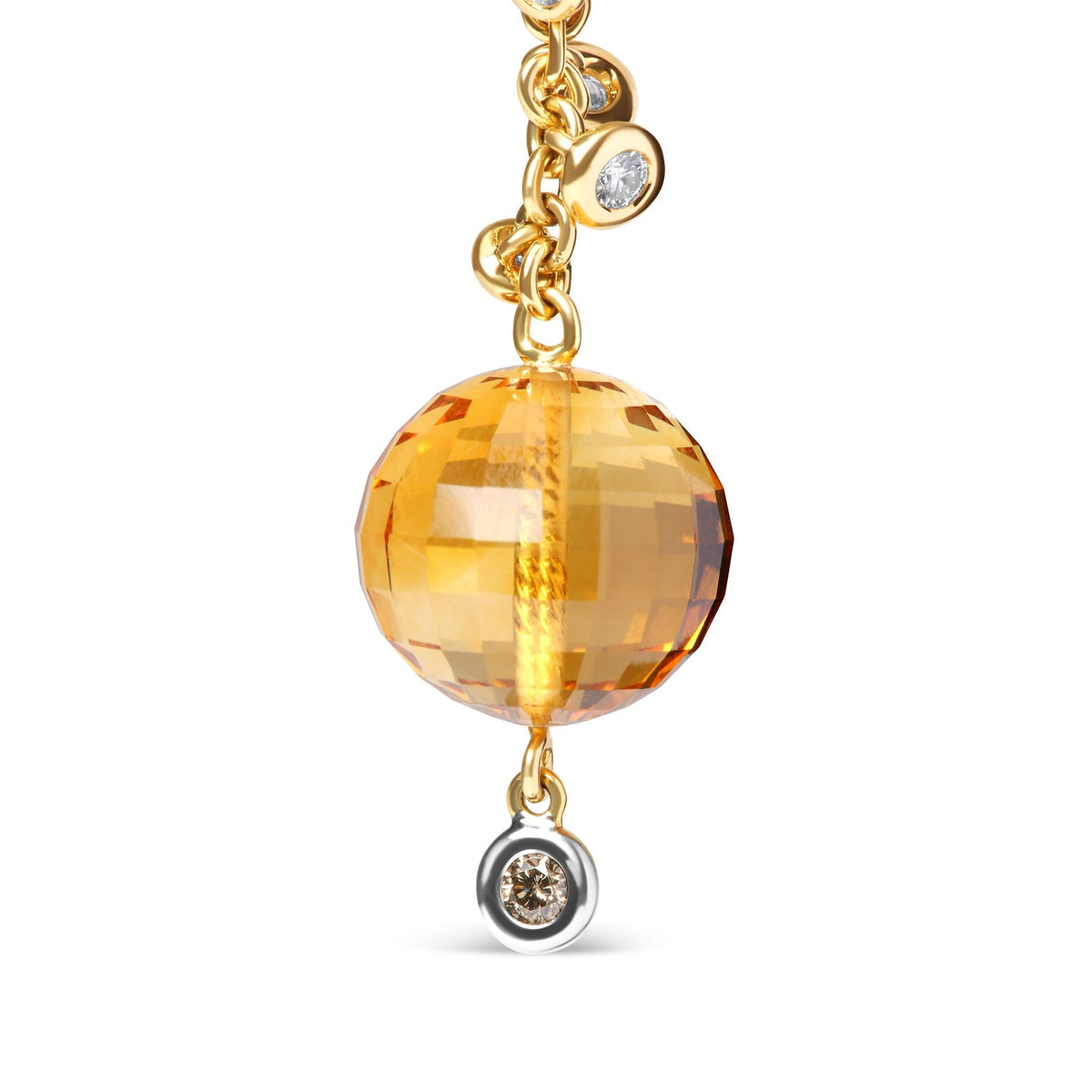 18K Yellow Gold 2/3 Cttw Round Bezel Diamond and 25mm Ball Shaped Yellow Citrine Gemstone Dangle Stud Earring (Brown and G-H Color, SI1-SI2 Clarity) - LinkagejewelrydesignLinkagejewelrydesign