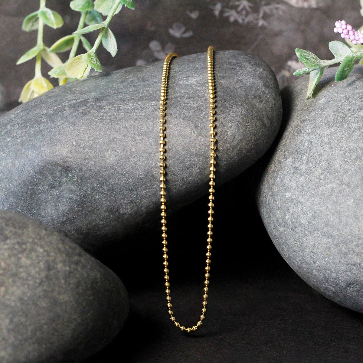 18k Yellow Gold Bead Chain 1.5mm - LinkagejewelrydesignLinkagejewelrydesign